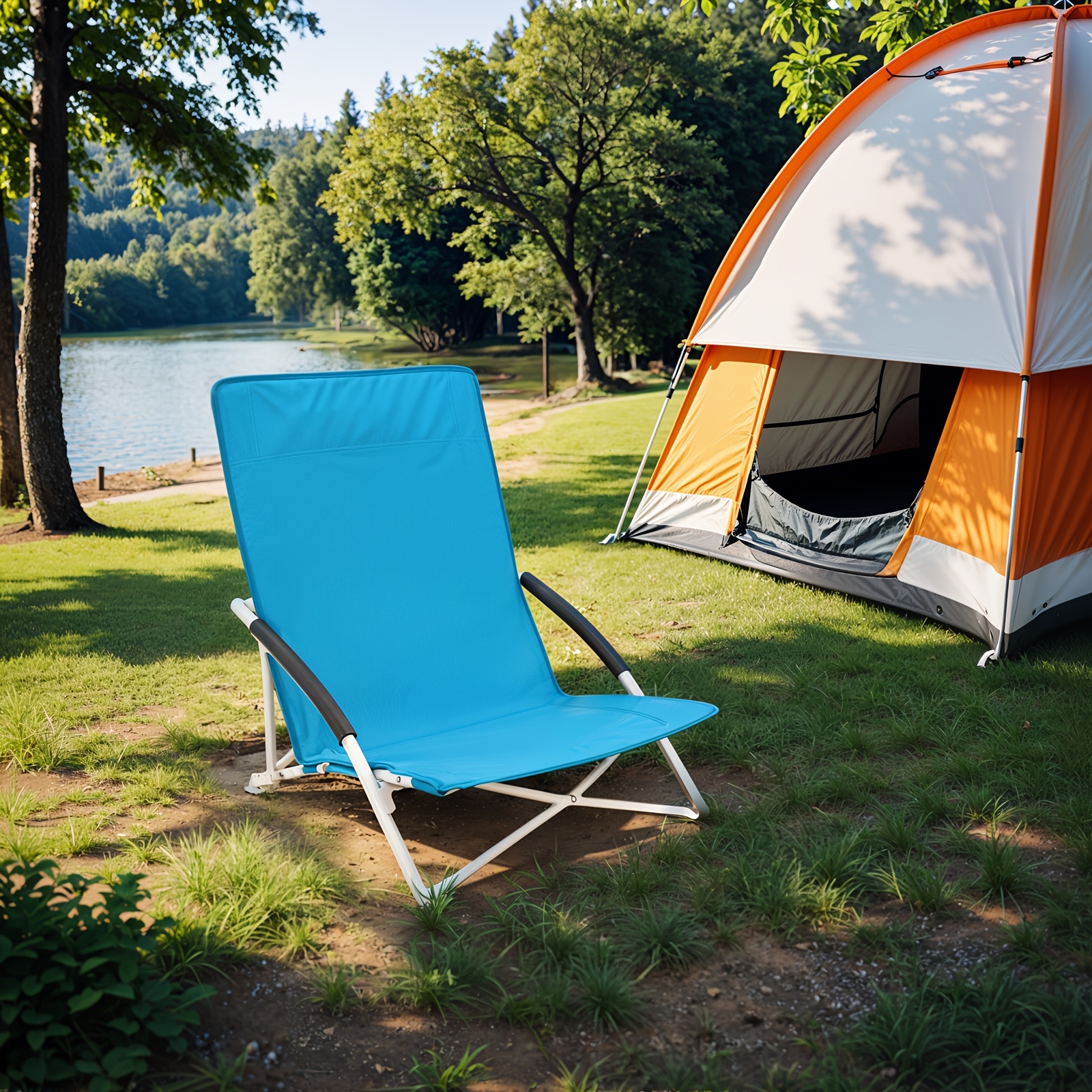 TEMU Portable Folding High Chair - Heavy-duty Lightweight Outdoor Chair With Carry Bag, Camping Chair Suitable For, Pools, Picnic, Backyard, Travel,