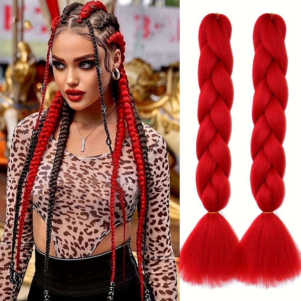 24inch Jumbo Hair For Braids Ombre Braiding Hair Extensions Synthetic Jumbo  Braid Red Hair