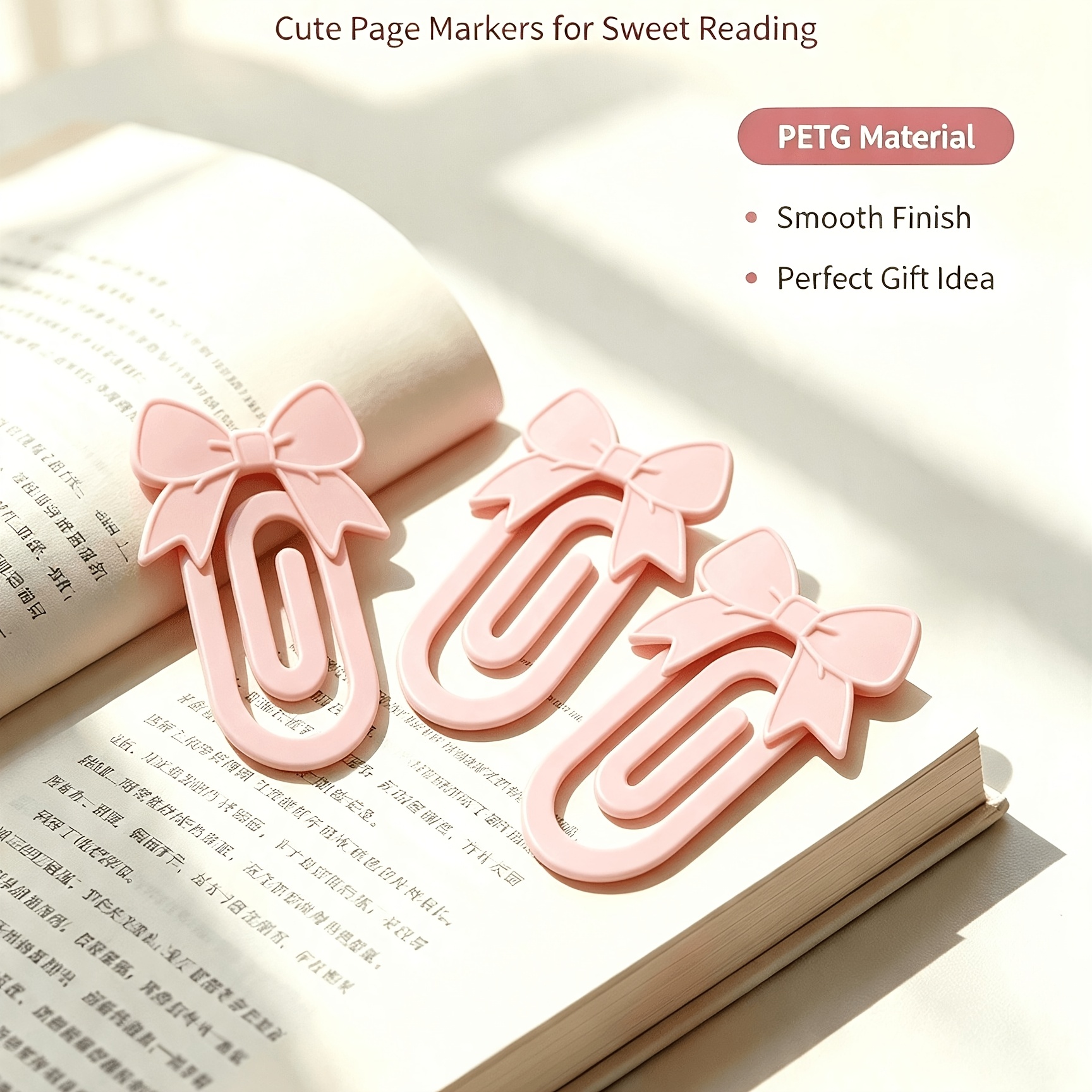 TEMU 3 stuks 3D-geprinte roze strik-bladwijzers met strikclips geschikt voor meisjes, bruiloften - paginamarkers voor boeken, dagboeken, tablets -