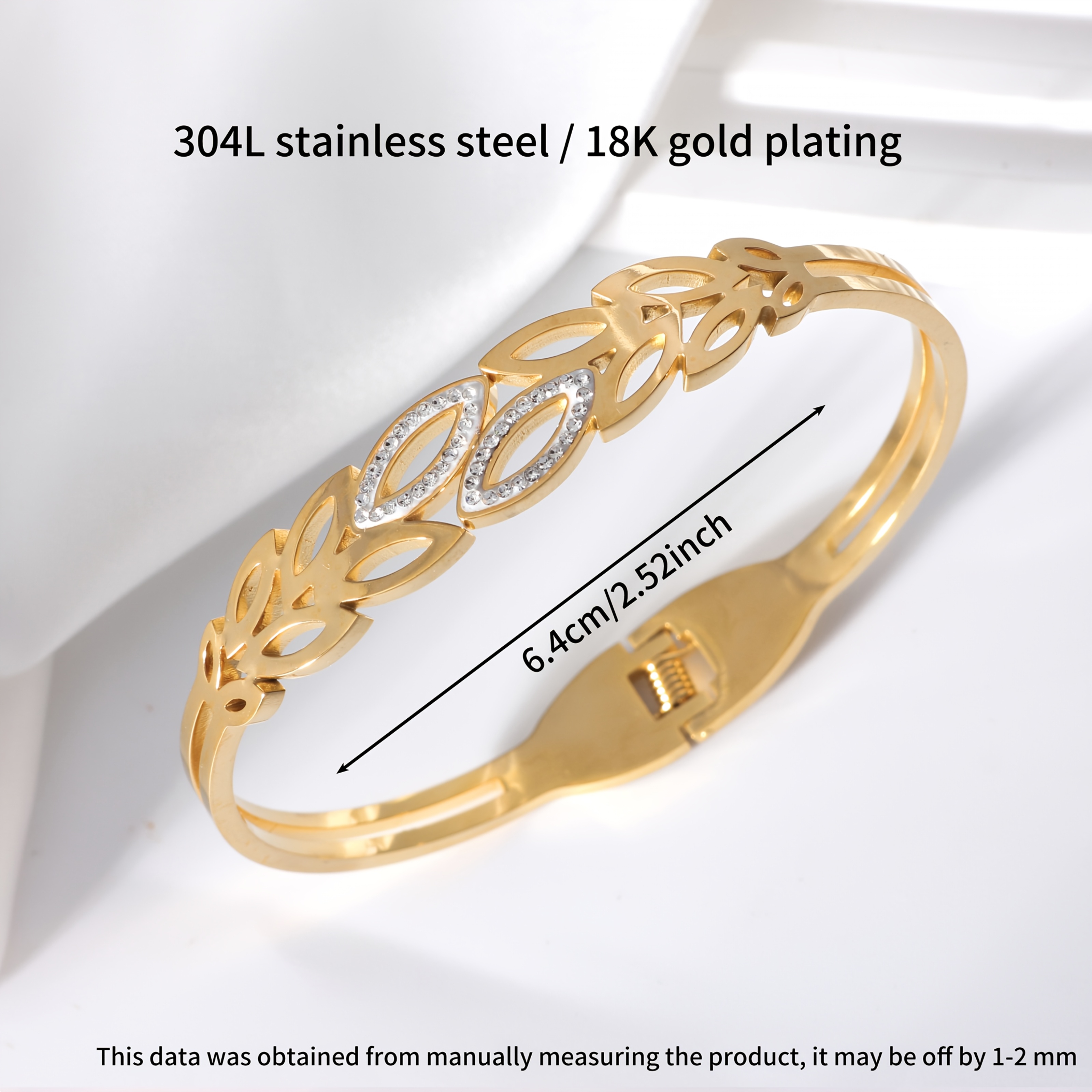1pc elegant golden silvery leaf design stainless steel bracelet with   accents bohemian style 18k golden plated   daily wear festivals weddings and music events festival accessory elegant bracelet   accents Product details 4