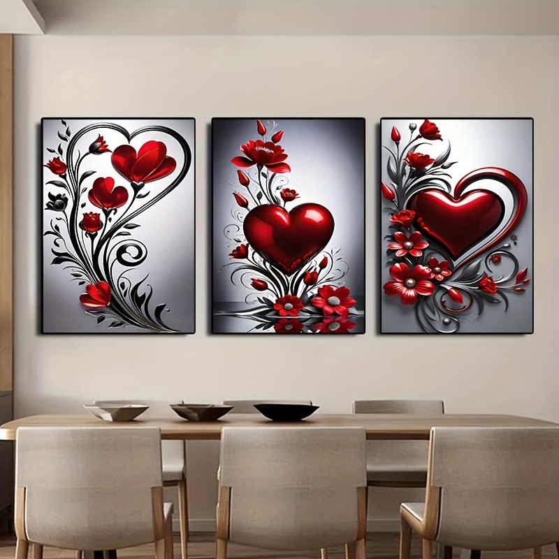 TEMU 3pcs 5d Frameless Diamond Painting Kit - : 40x70cm/15.7x27.56in, 50x80cm/19.69x31.5in; Red Round Canvas, Living Room, Office, Staircase, Bedroom
