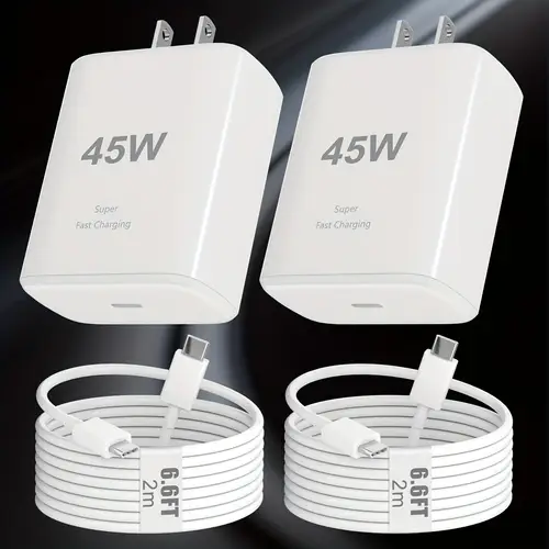 2set 45w super fast charger usb c android phone charger fast charging block with 6 6ft type c charger cord for iphone 16 15 max ultra s24 s24 ultra s23 s23 s22 s21 s20 note tab