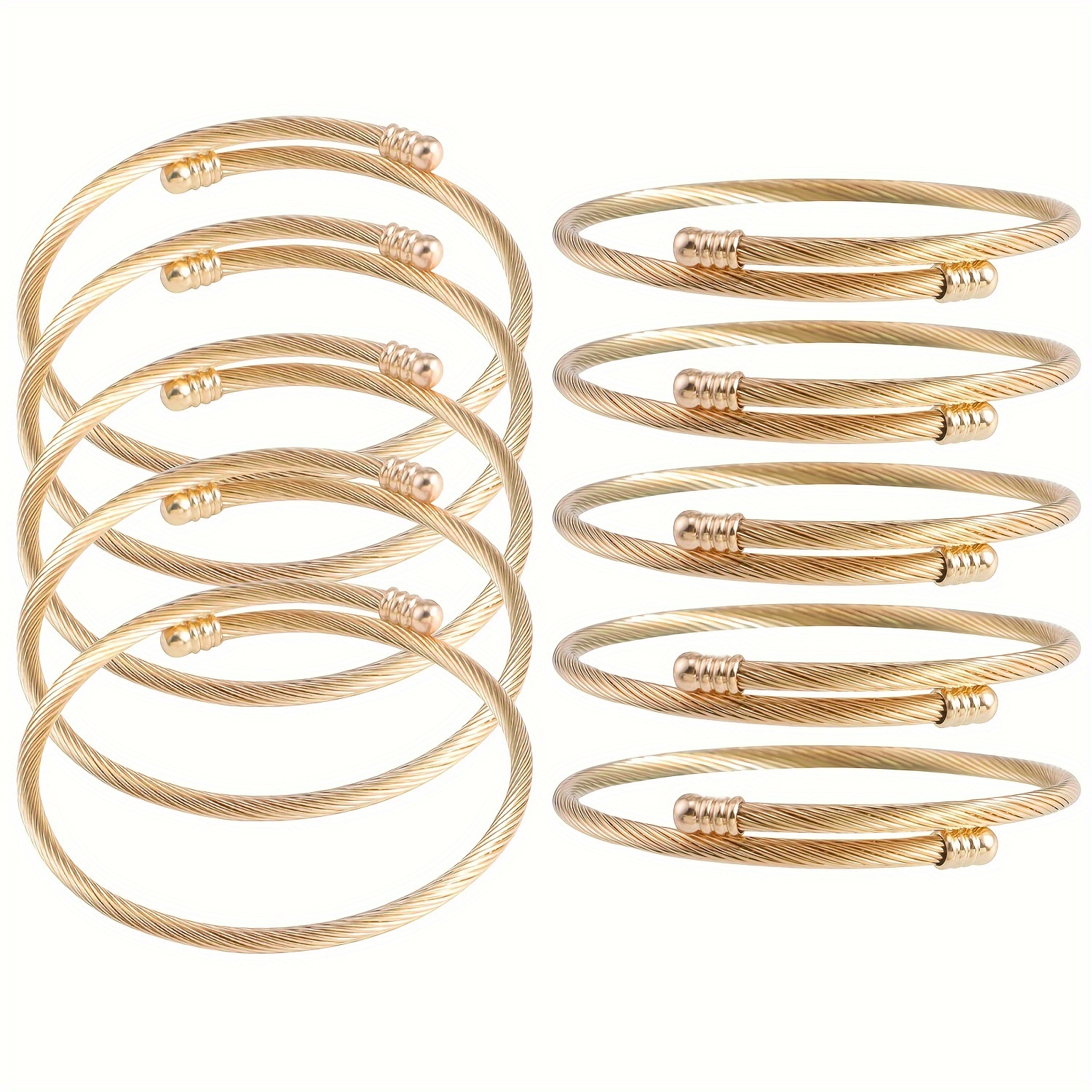 

5pcs Goldenen Cable Wire, 304 Stainless Steel Open Cuff, Adjustable Bangle Bracelet Diy, Fashion Jewelry Making Parts And Accessories For Women