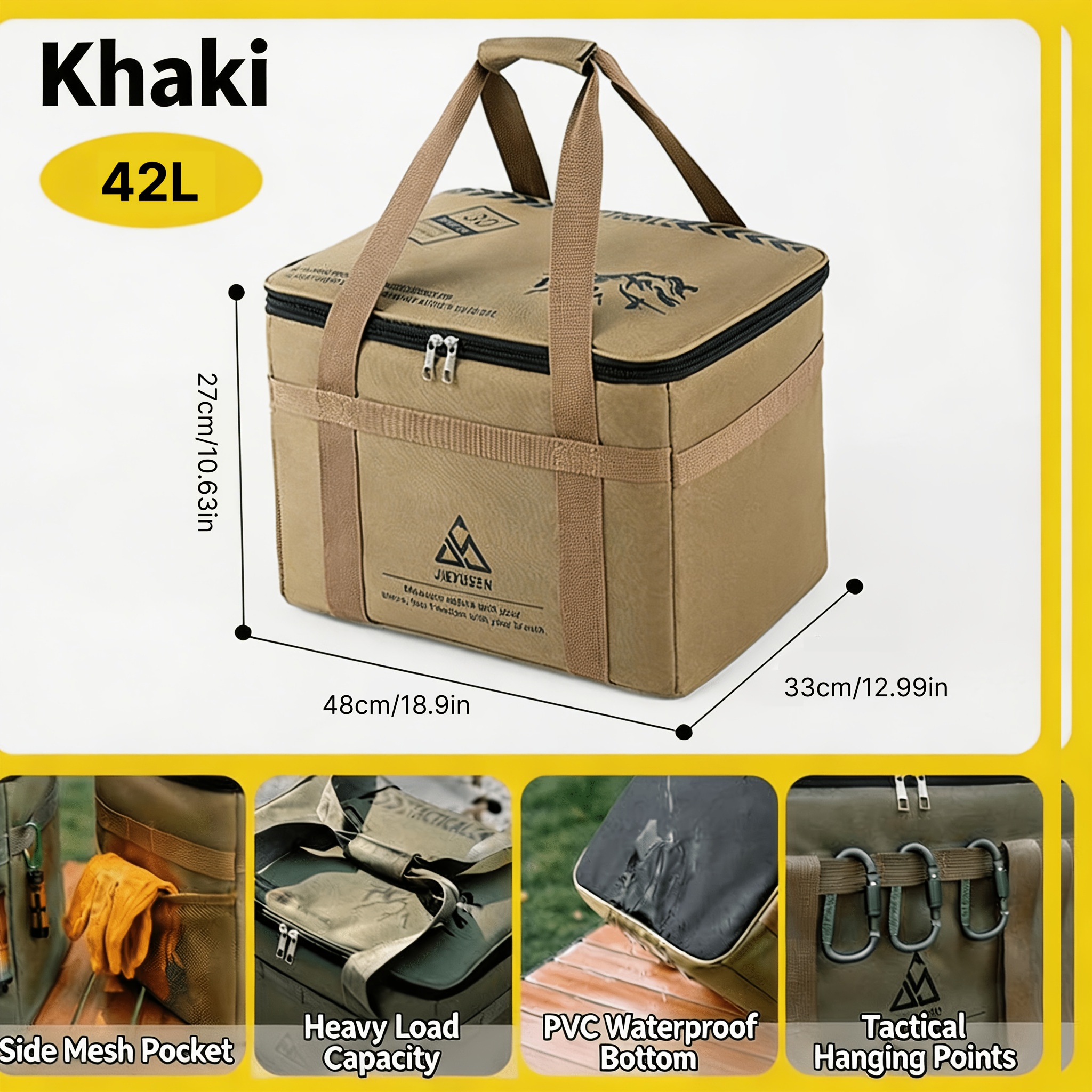 TEMU Tactical Camping Storage Bag With Carabiners, Heavy-duty Large Capacity Camping Gear Organizer, High Quality Oxford Cloth Kitchen Cookware Bag