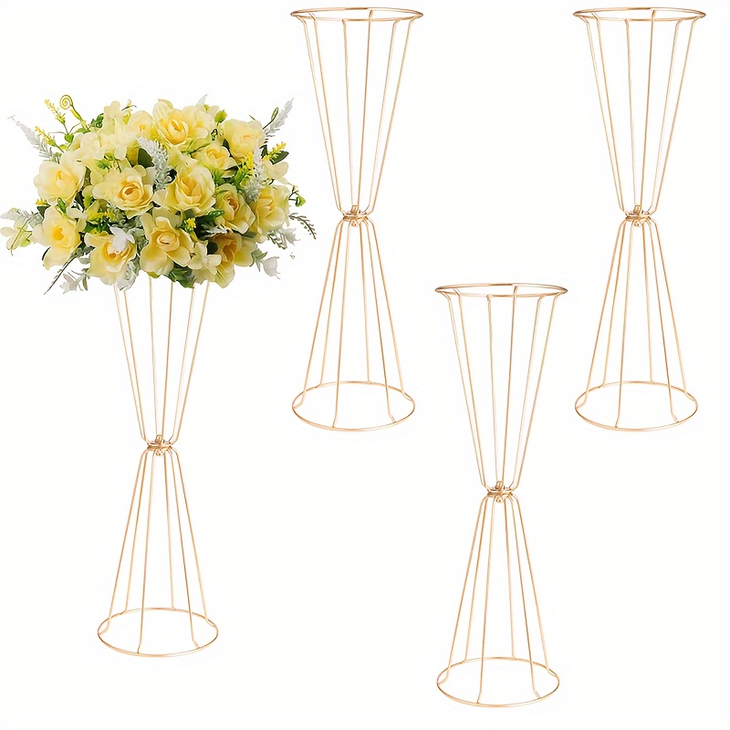 TEMU 4pcs Tall Metal Trumpet Vase 23.6"/60cm Wedding Table Floral Center Decor Metal, Artificial Flower Display Stand For Wedding Christmas Carnival