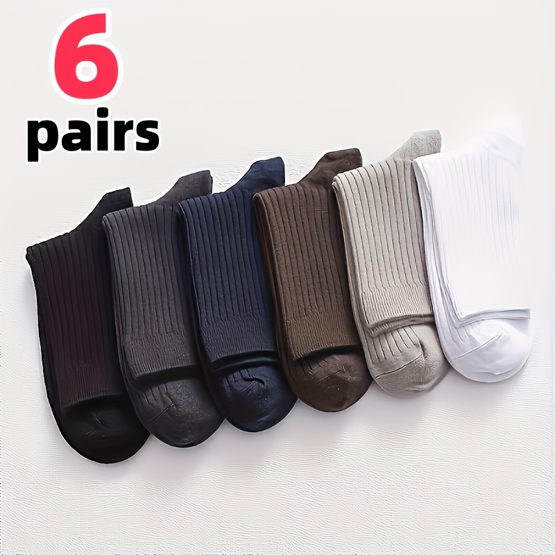 Image of 6 Pairs Of Men' Color Crew Socks, Breathable Sweat-absorbent Socks Suitable For , Business Socks, Athletic Socks, Men's Socks, Women's Socks