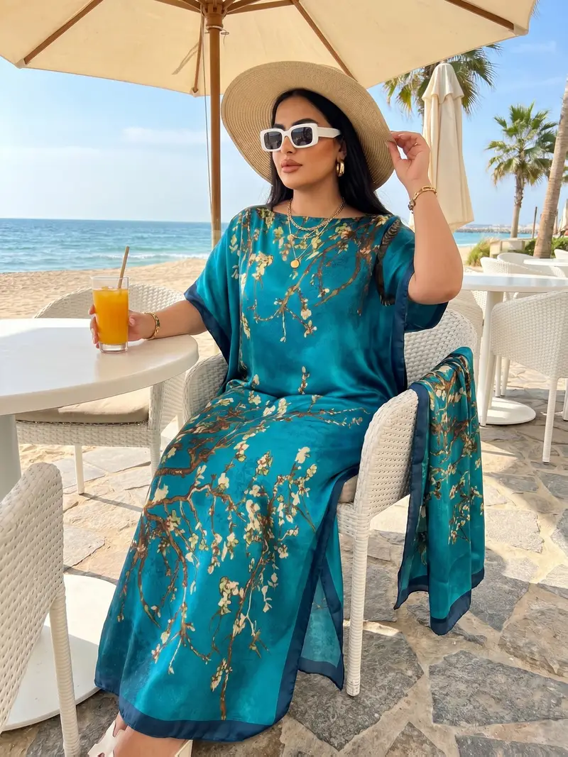womens plus beach dresses SHEIN VCAY Plus Size Women Boho Floral Print Spaghetti Strap Dress For Summer Beach Vacation,Beach Dress Sundress,Holiday Outfits