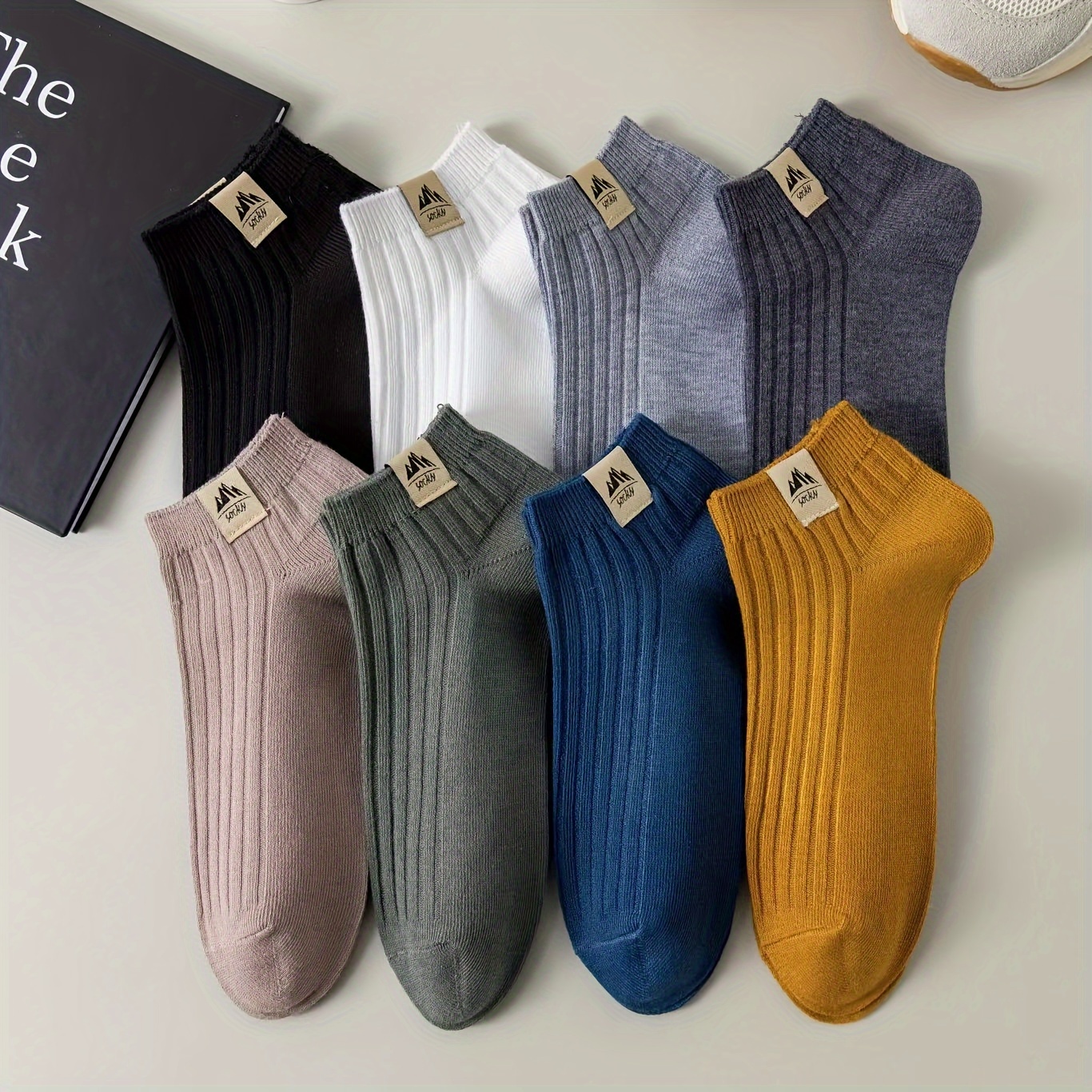 5 pairs of mens solid colour simple style anti odor sweat absorbing crew socks comfy breathable casual soft elastic socks spring summer details 0