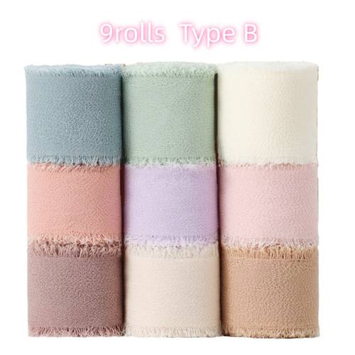 item picture 9 rolls 1 inch x 3 yards handmade chiffon frayed ribbon set polyester ribbon for gift wrapping crafting wedding and party decoration