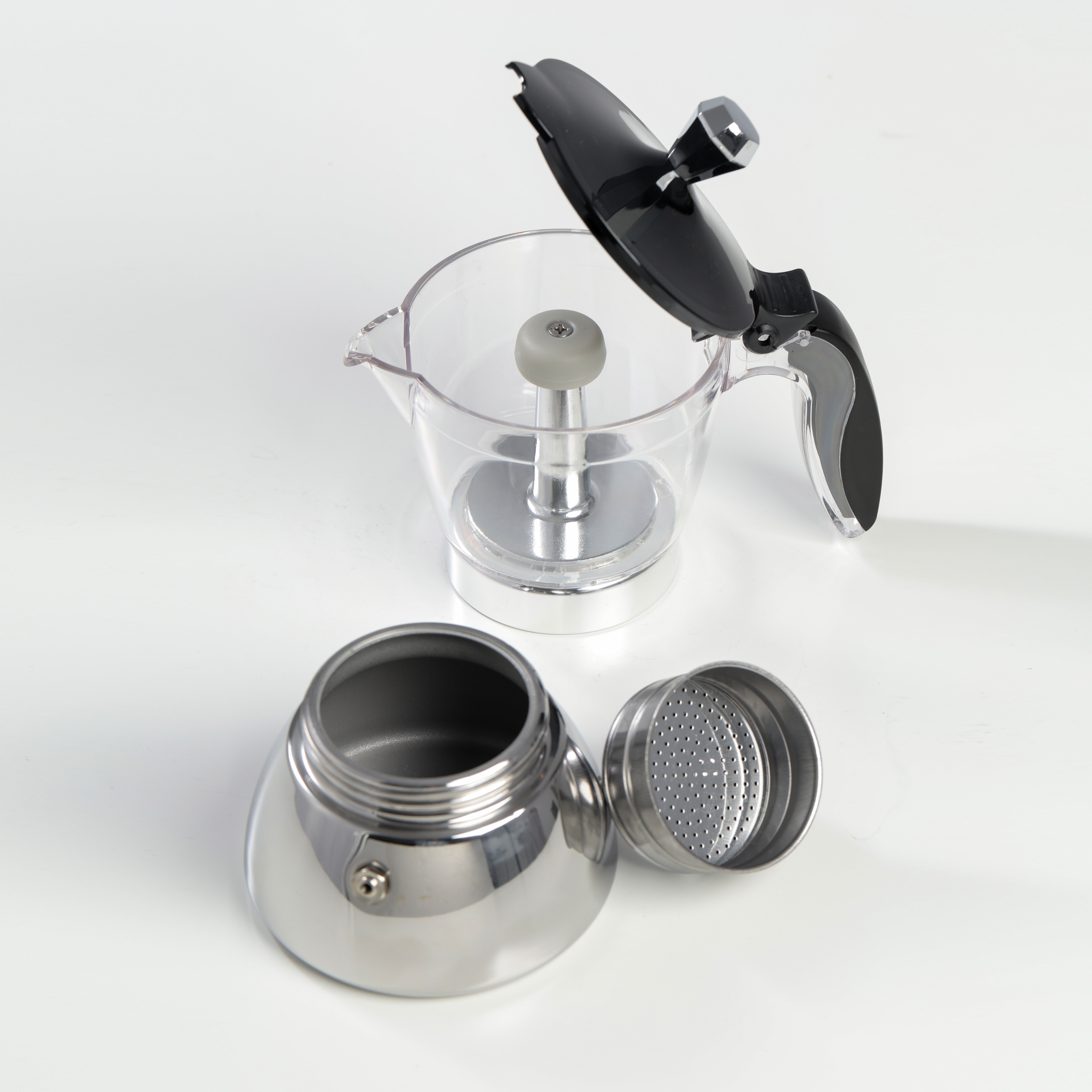 4/6-Cup Plastic Transparent Stainless Steel Moka Pot, Italian Espresso Maker, Home & Camping Use Features an Innovative Resin Transparent Body (Note: Body Is Plastic), (Recommended for Low Heat Use) Perfect as a Gift
