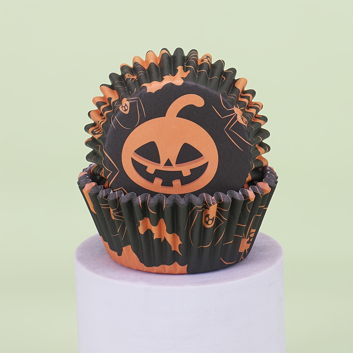 TEMU 50 piezas de moldes para cupcakes de Halloween, con patrones de calabaza, murciélago, y dulces, para de Halloween, elaboración de pasteles y