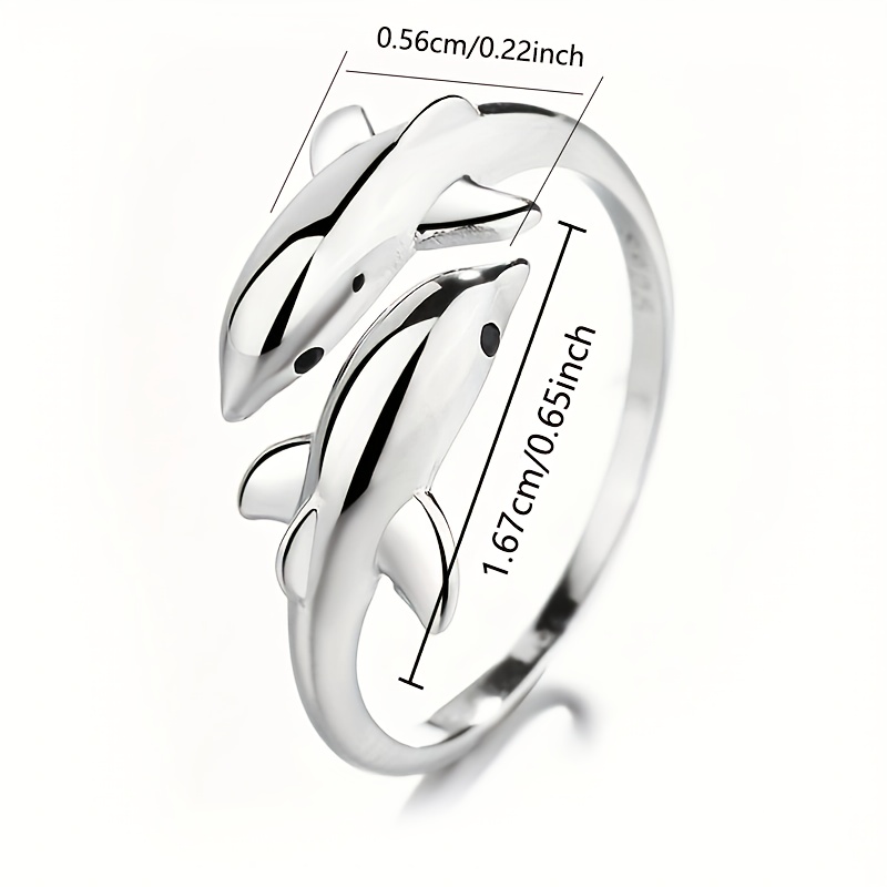 Women's 925 Silver Dolphin Double Ring, Personalized Gift