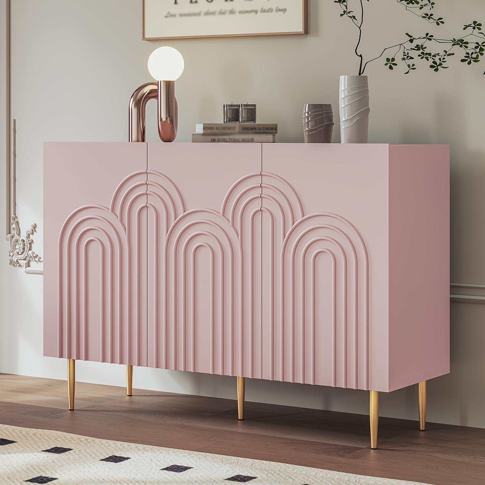 47" Accent Cabinet With 3 Doors, Sideboard Buffet Cabinet With Cloud Relief, Modern Decorative Credenza With Storage For Living Room, Kitchen, Dining Room, Hallway, Entryway