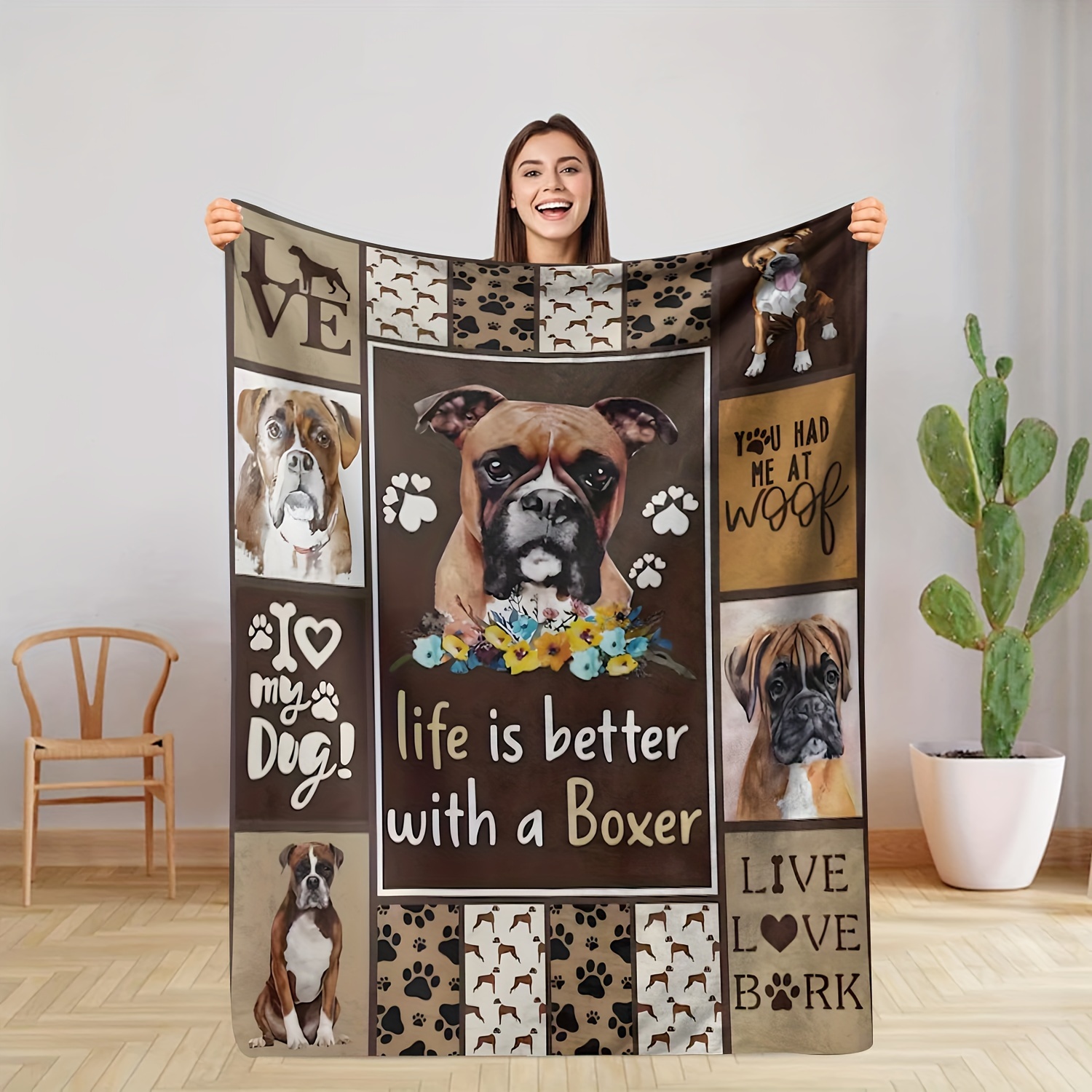 

1pc Soft Fleece Throw Blanket, Love Life With My Dog Printed Flannel Blanket, Cozy Pet-themed Home Decor, Gift For Dog Owners