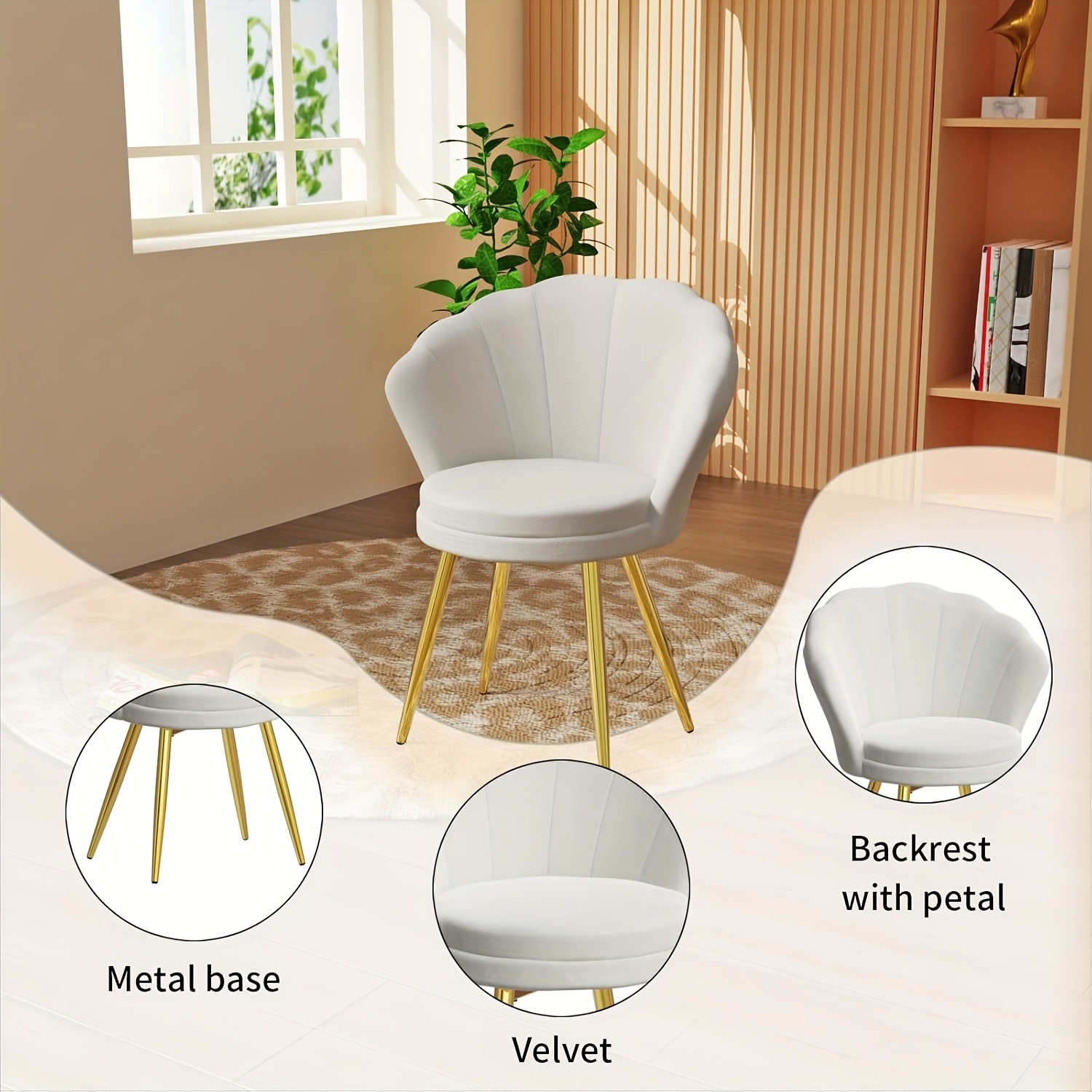 Image of Velvet Armchair With Soft Velvet Shell Backrest And Golden Metal Legs For Living Room, Bedroom, Vanity Table 42x40x80cm Pink