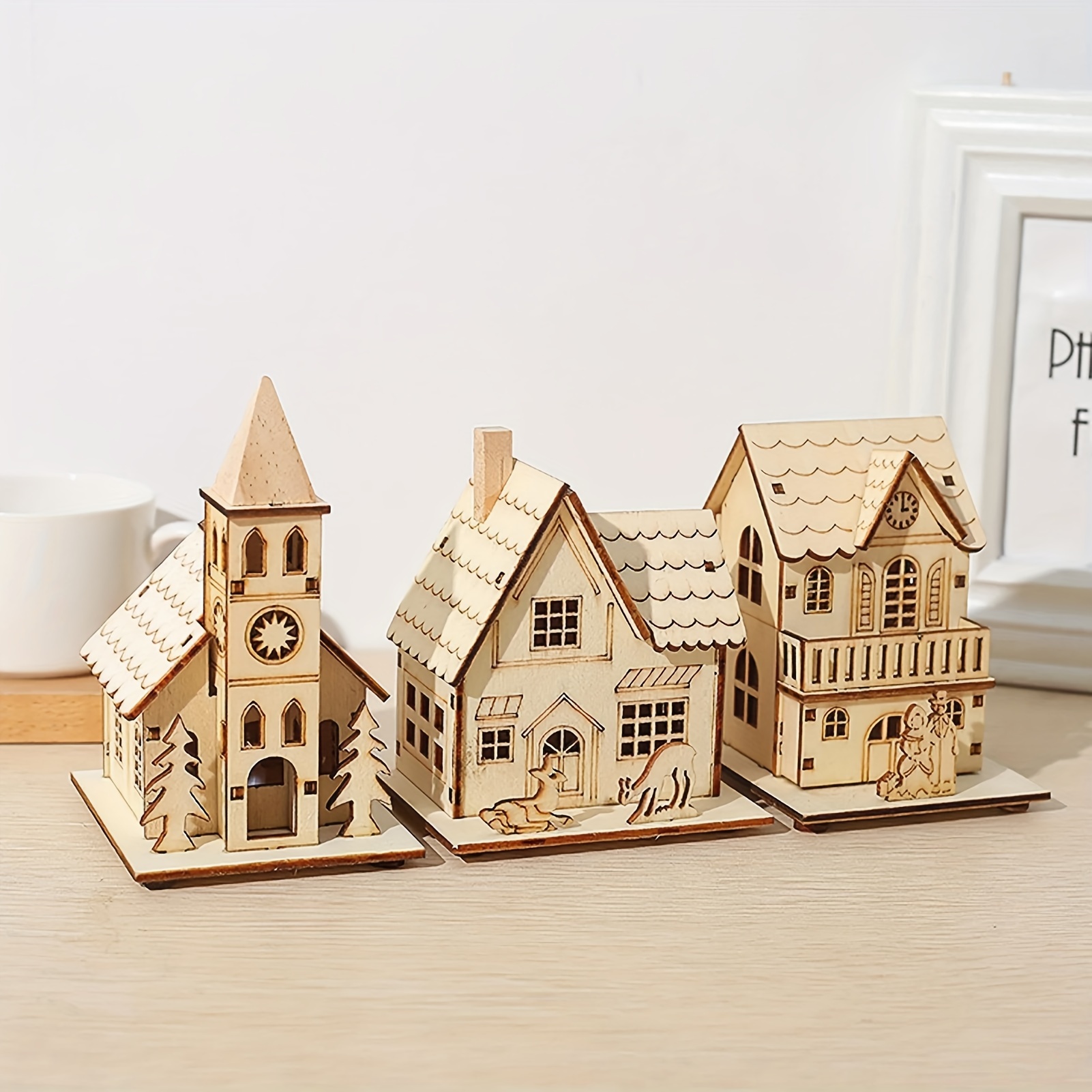 

3pcs 3d Three-dimensional Puzzle Small House Diy Handmade Small House Home Holiday Decorations Christmas Window Decorations Holiday Decorations Wooden Crafts