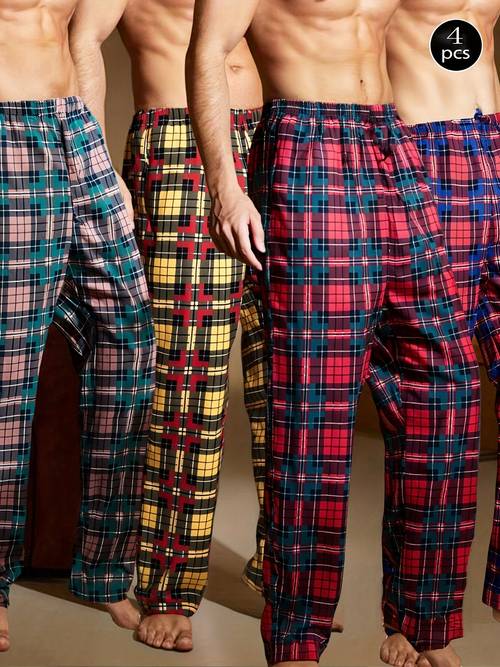 mens 4pcs pajama pants set comfortable soft and stretchy sleepwear with elastic waist for random print long lounge pants for spring summer and fall