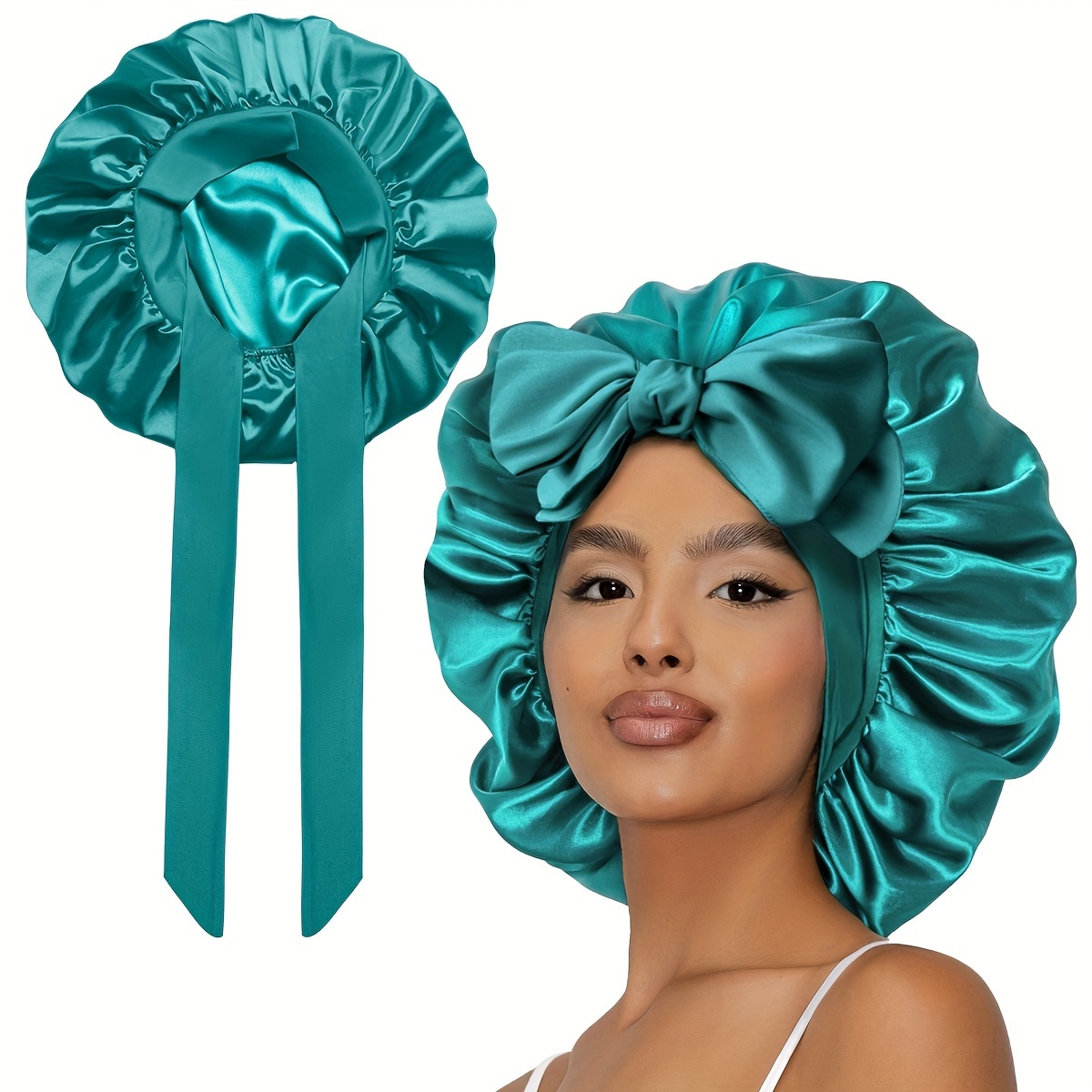 

Sleeping Bonnet Outside Silk Stain Adjustable Straps Hair Bonnet With Tie Band Bonnets For Women Double Layer
