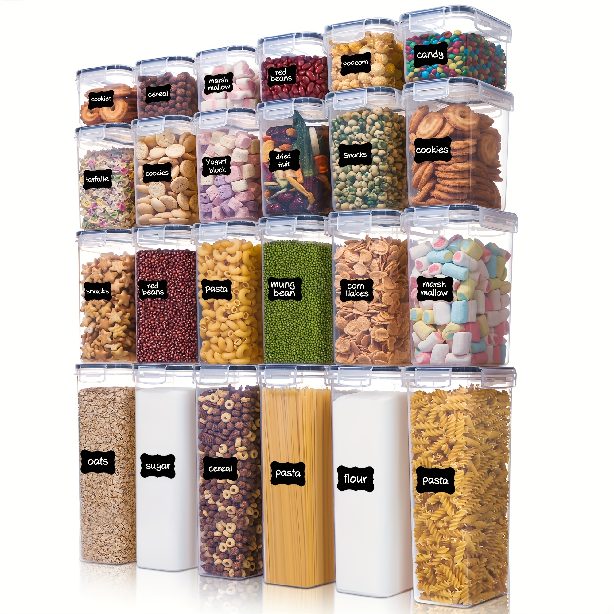 

24pcs, Airtight Food Storage Containers With Lids, Plastic Kitchen And Pantry Organization Canisters For Cereal, Dry Food, Flour And Sugar, Bpa Free, Includes 24 Labels