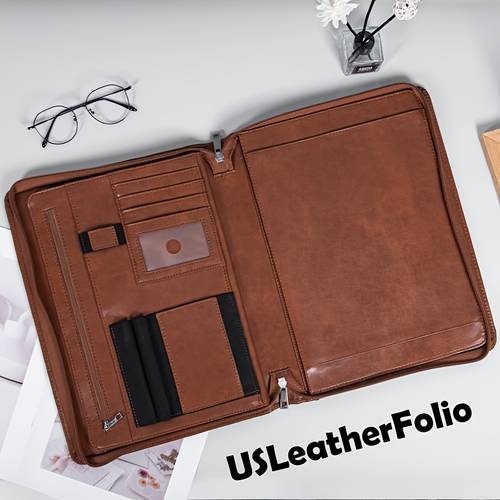 a4 engraved business leather portfolio for men vegan leather padfolio with zipper corporate gift anniversary gifts for him portfolio for men