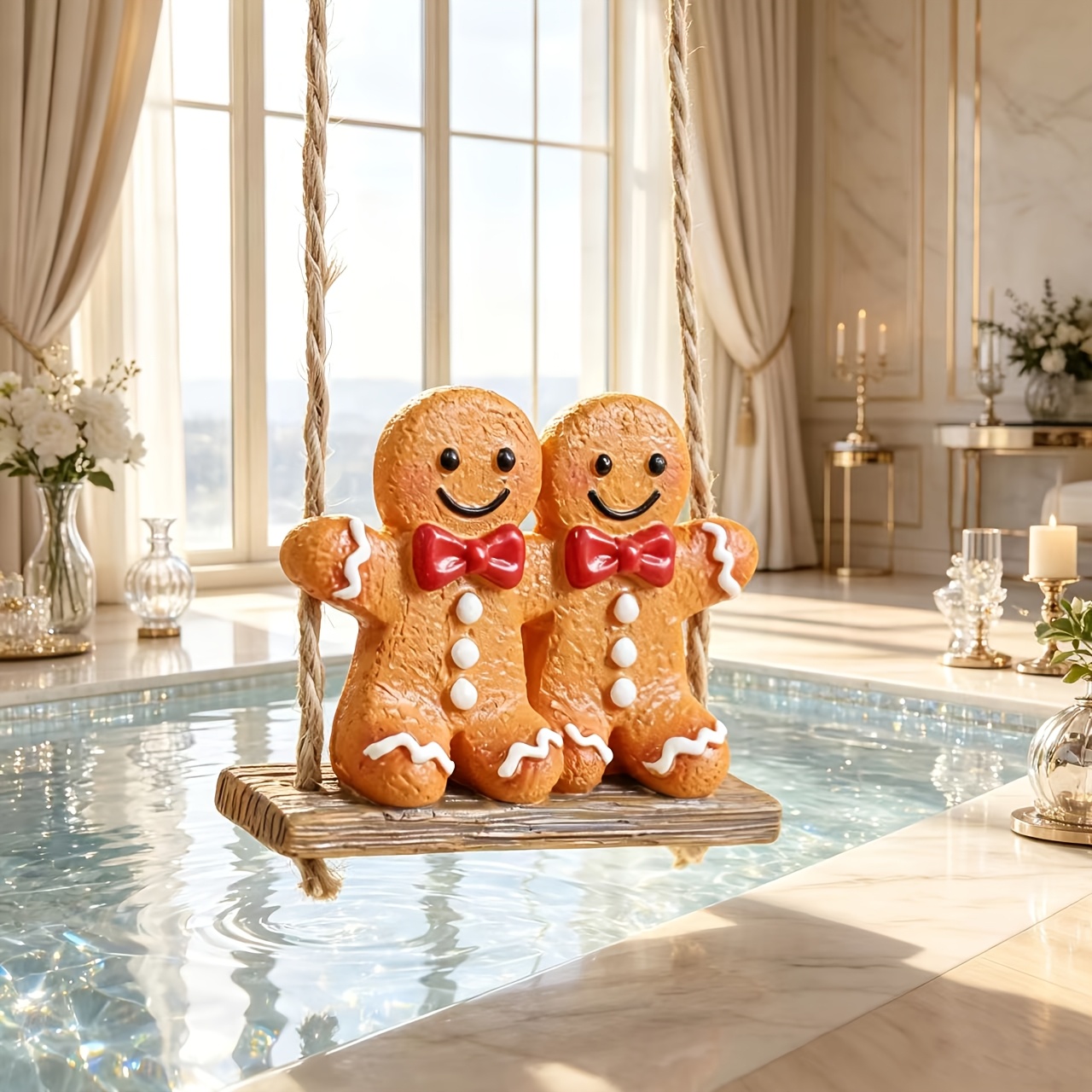 TEMU Pendentif à balançoire double statue EN PAIN D'ÉPICES BETTER KEY - Ornement suspendu de en résine avec figurines à , / Décoration de sapin de