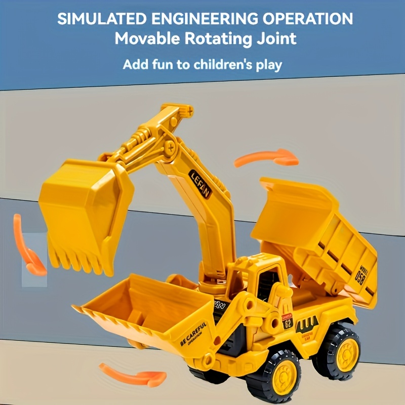 Yellow Inertia Skid Steer Excavator Toy Truck with Dump Bed, Engineering Vehicle Model Toy Made of ABS Material, No Battery Required, Suitable for Boys and Girls, Great Birthday Gift Option