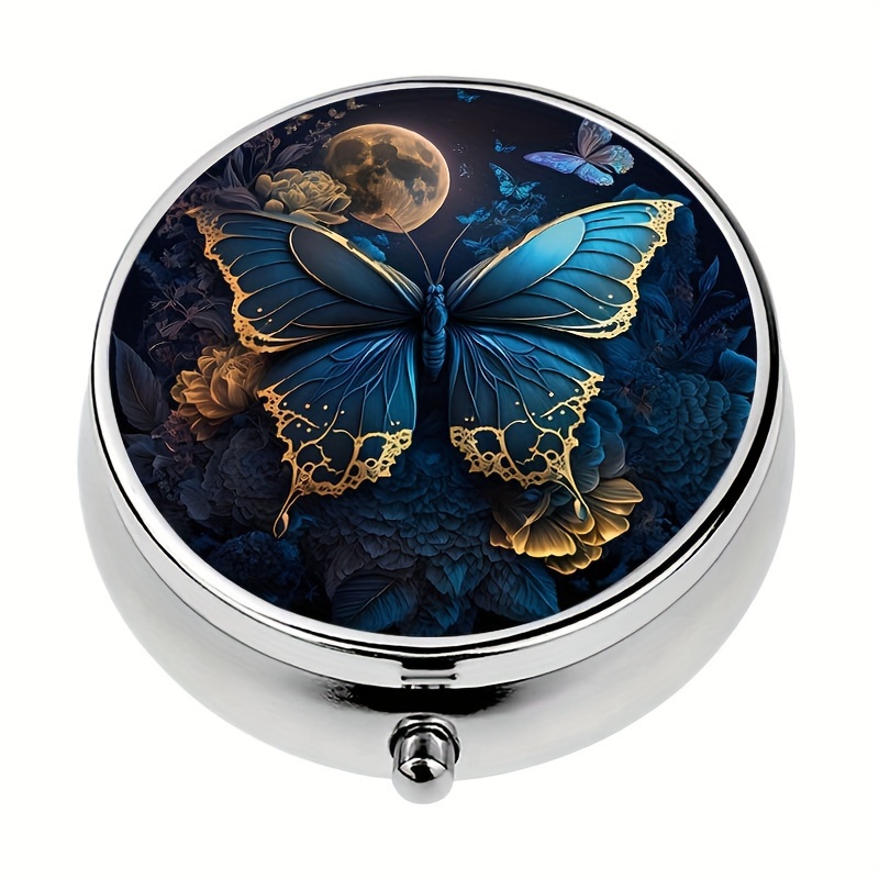 Image of 1pc Round Pill Box, Metal Round Mini Medicine Storage Box, 3 Compartment Medicine Holder Travel Pill Case Decorative Box Vitamin Pill Organizer Unique Gift