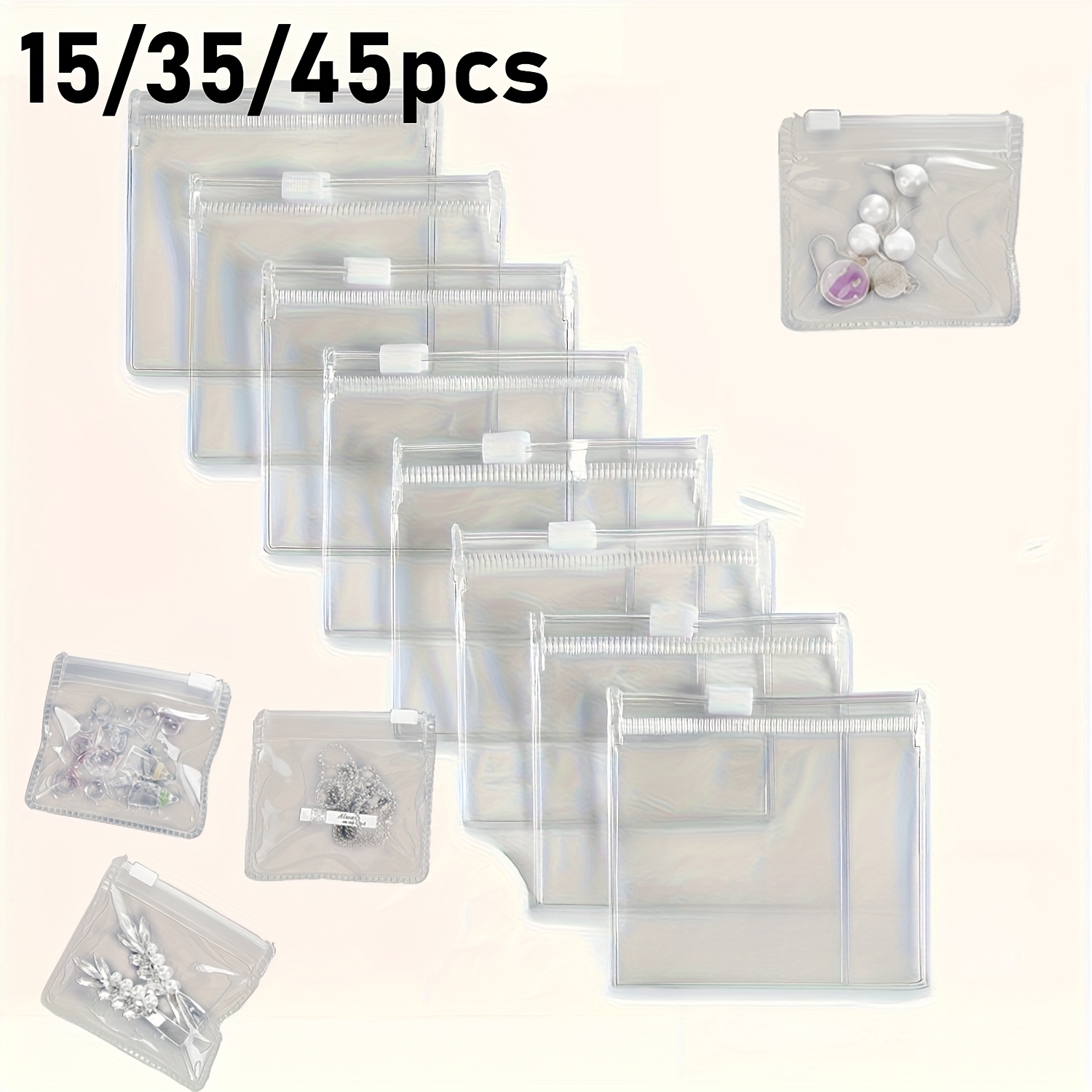 15 35 45pcs transparent reusable zipper bags portable plastic storage bags for jewelry cosmetics office supplies and small items polished surface rectangular shape zipper closure jewelry organizer storage jewelry scroll jewelry rolls