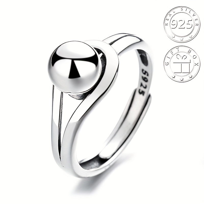 

1pc S925 Sterling Silver Simple Ring, Geometric Round Ball Unique Design Open Ring, About 2.6g