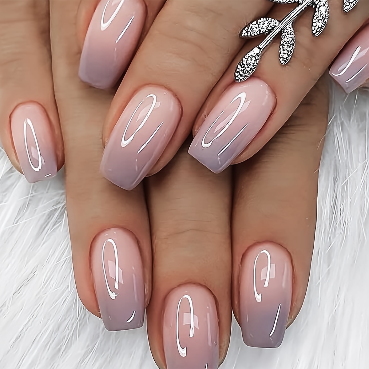 Image of 24pcs Mid Length Square Gradient Press Fake Nails Are Suitable For Daily Wear And Holiday Wear