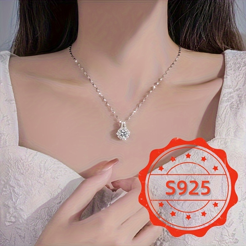 

Elegant S925 Sterling Silver Necklace With Luxurious Synthetic Zirconia, Sunflower Pendant, Clavicle Chain, , Parties, And Valentine's Day Gift