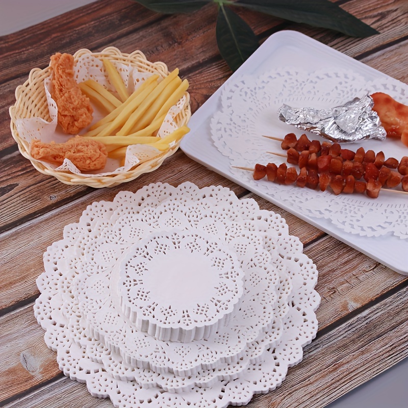 50pcs 100pcs three shapes of lace paper oil absorption paper pad lace lace fried dim sum cake flower base paper baking paper food pad pizza paper cake pad details 2