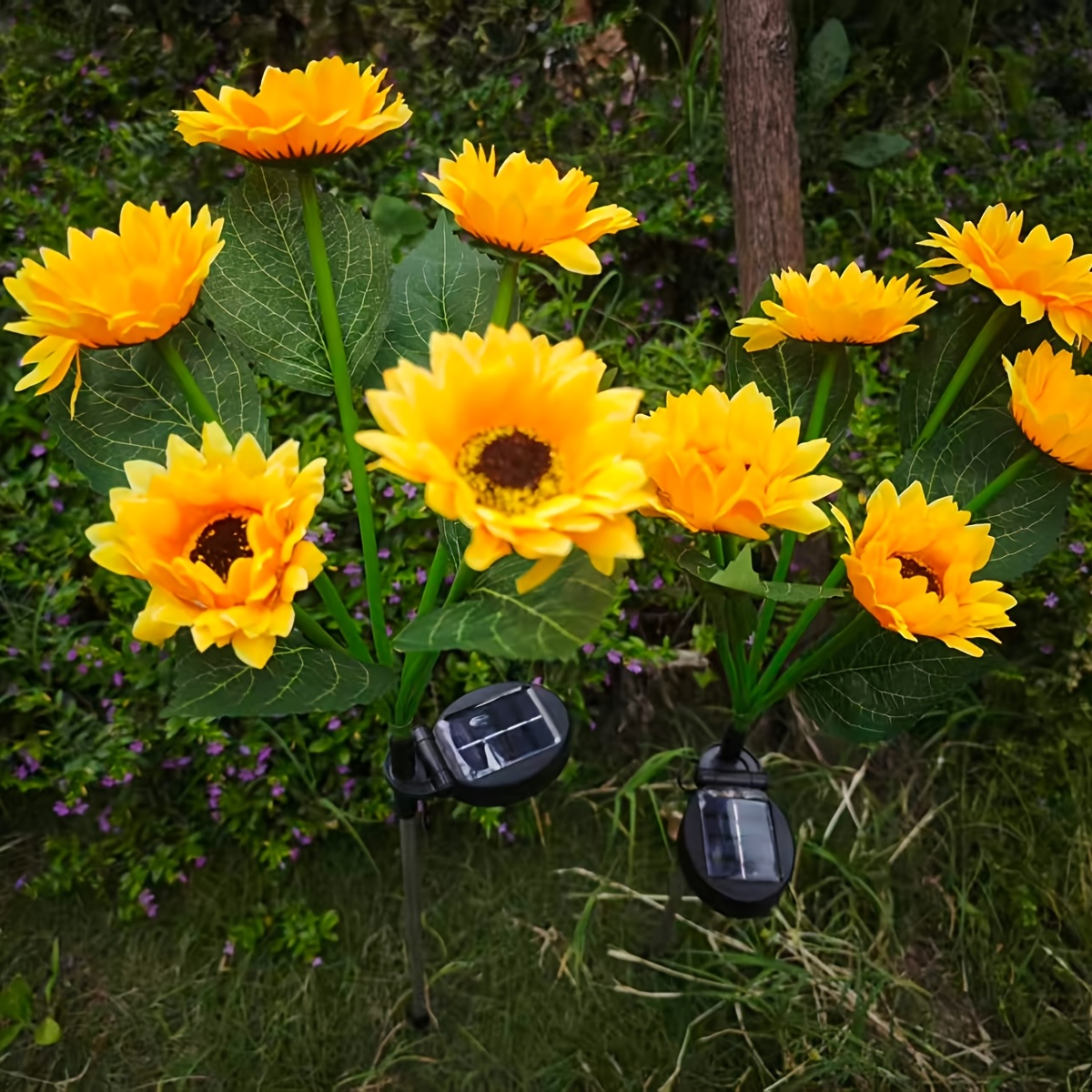 TEMU 2 Sunflower Solar Outdoor Lights, Solar Outdoor Lights For Courtyard, Ground Insertion Lights, Solar Flower Lights For Courtyard Decoration,