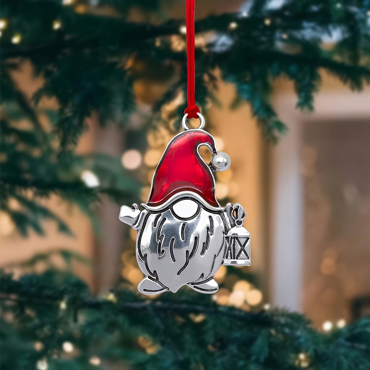 1 Christmas Gnome Lantern Pendant, Suitable For Christmas Scene Use, Metal Gnome Decoration, For A 1