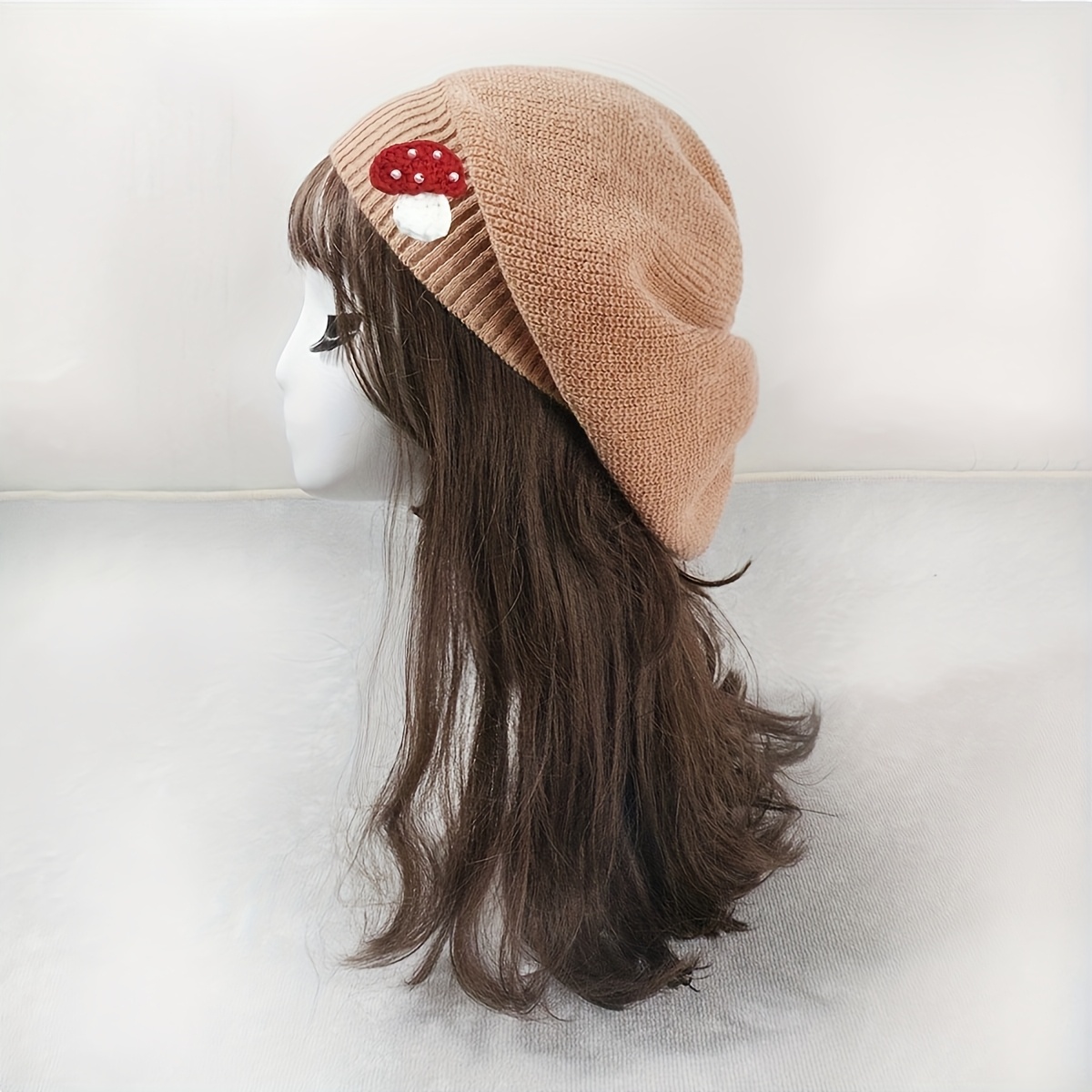 Image of Pearl Crochet Mushroom Decoration Women's Pom-pom Beret