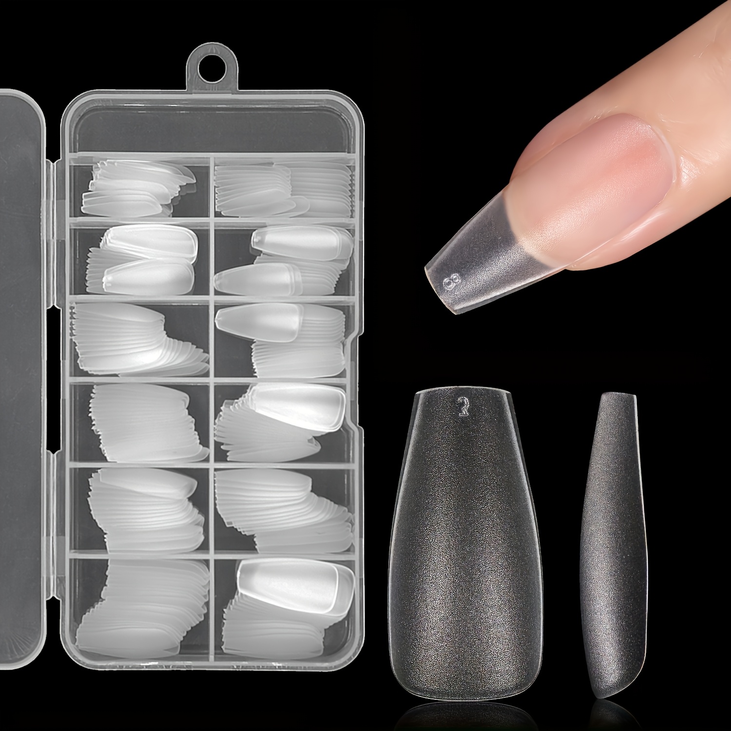 TEMU 240pcs Transparent Almond/coffin For Nail Tips - Medium/short Length, Full Matte, Soft Gel Abs False For Nails, Full Cover Press On For Nail Kit