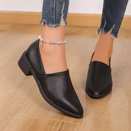 a pair of new comfortable elegant apricot midfollow single shoes women deep mouth with skirt soft synthetic leather thick heel elegant small shoes