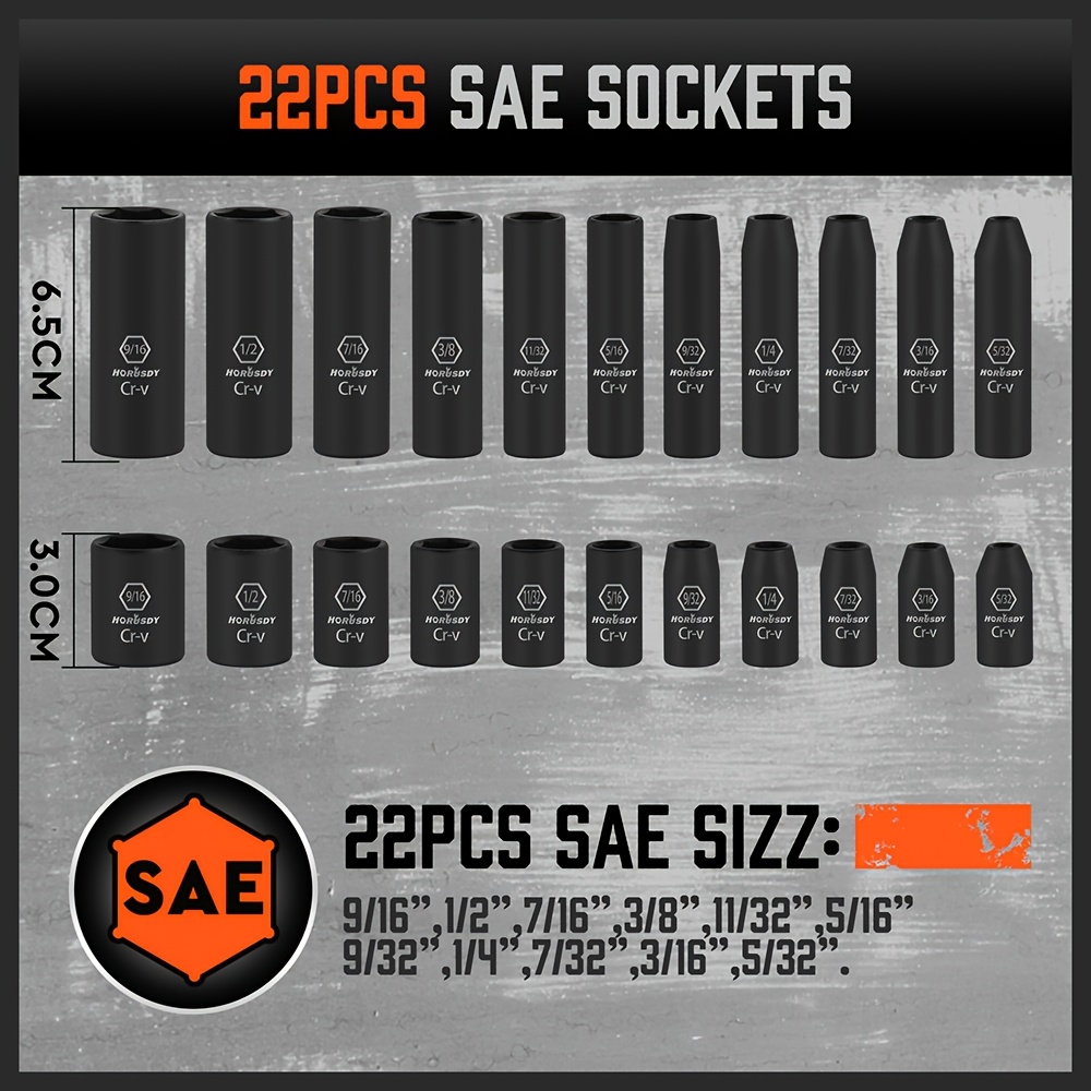 50/56/66pcs Drive Impact Socket Set with Universal Joint