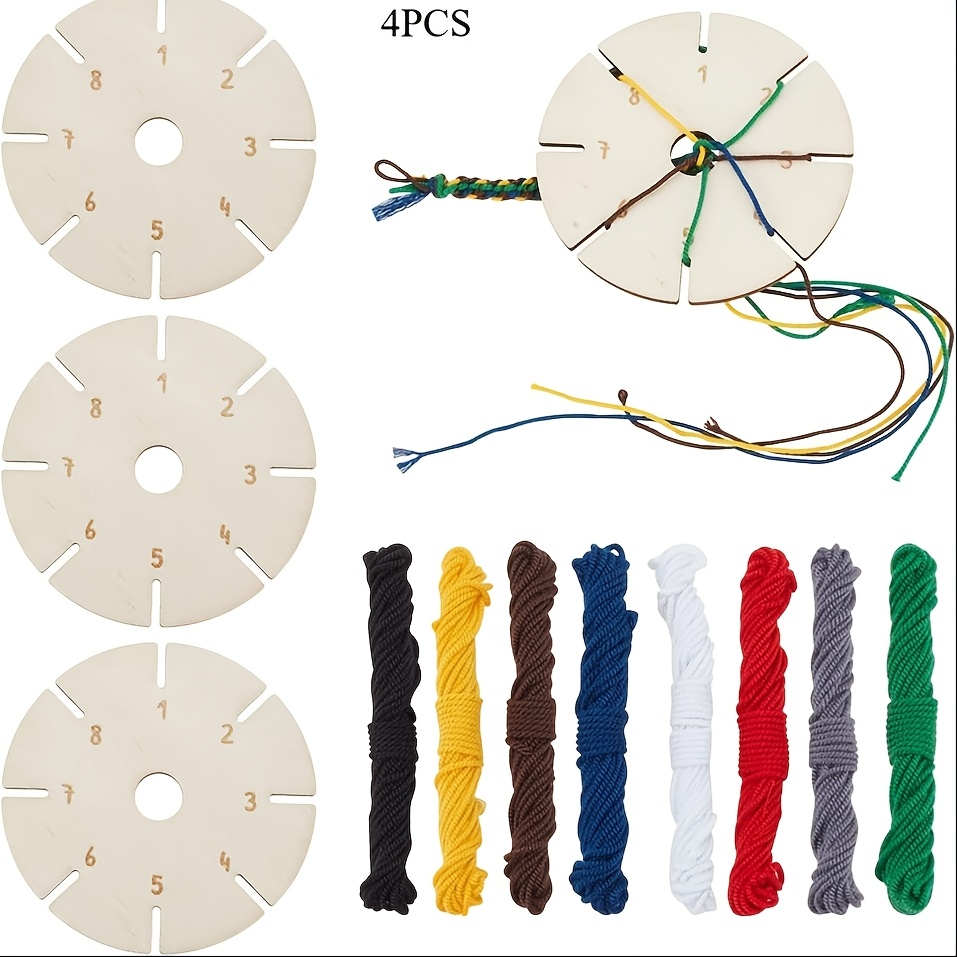 

4pcs Bracelet circulaire en bois tissé corde, plaque de bracelet circulaire plate, fabrication de bracelets.