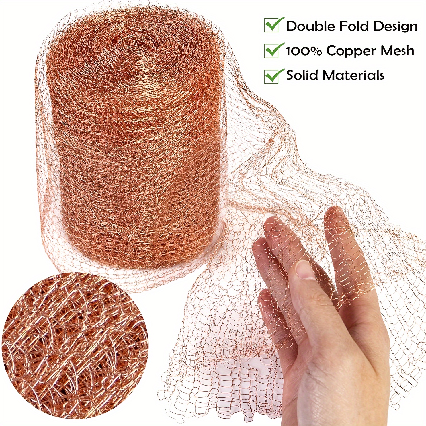 

1pc Pure Copper Mesh For Distilling, Brewing, And Garden Slug/snail Barrier - 100% Copper Wire Mesh Filter, Double Fold Design, Solid Construction, 6m/19ft Length