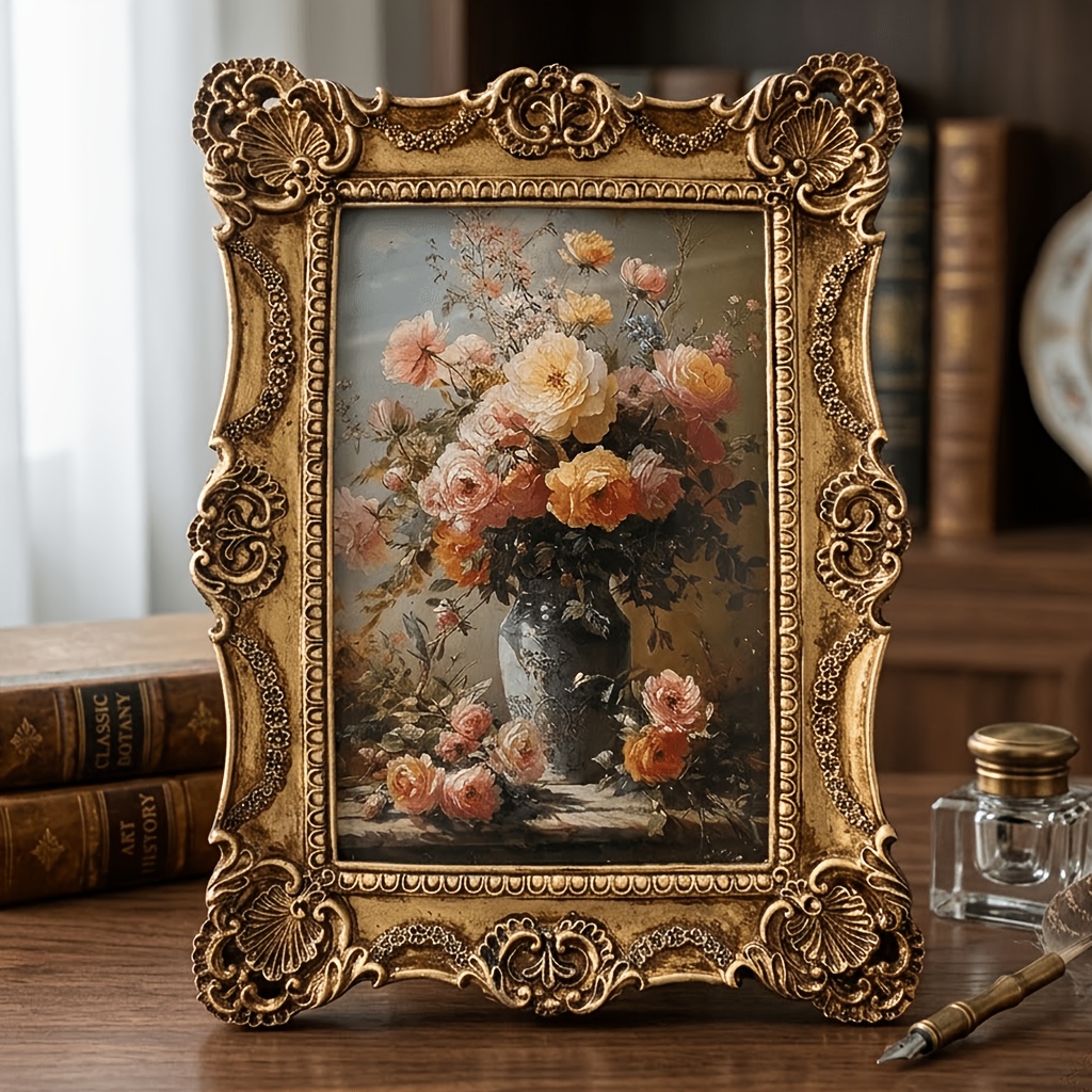 european vintage golden resin photo   inches 4x6 inches baroque relief photo stand creative desktop decorative ornament wedding   art photo frame