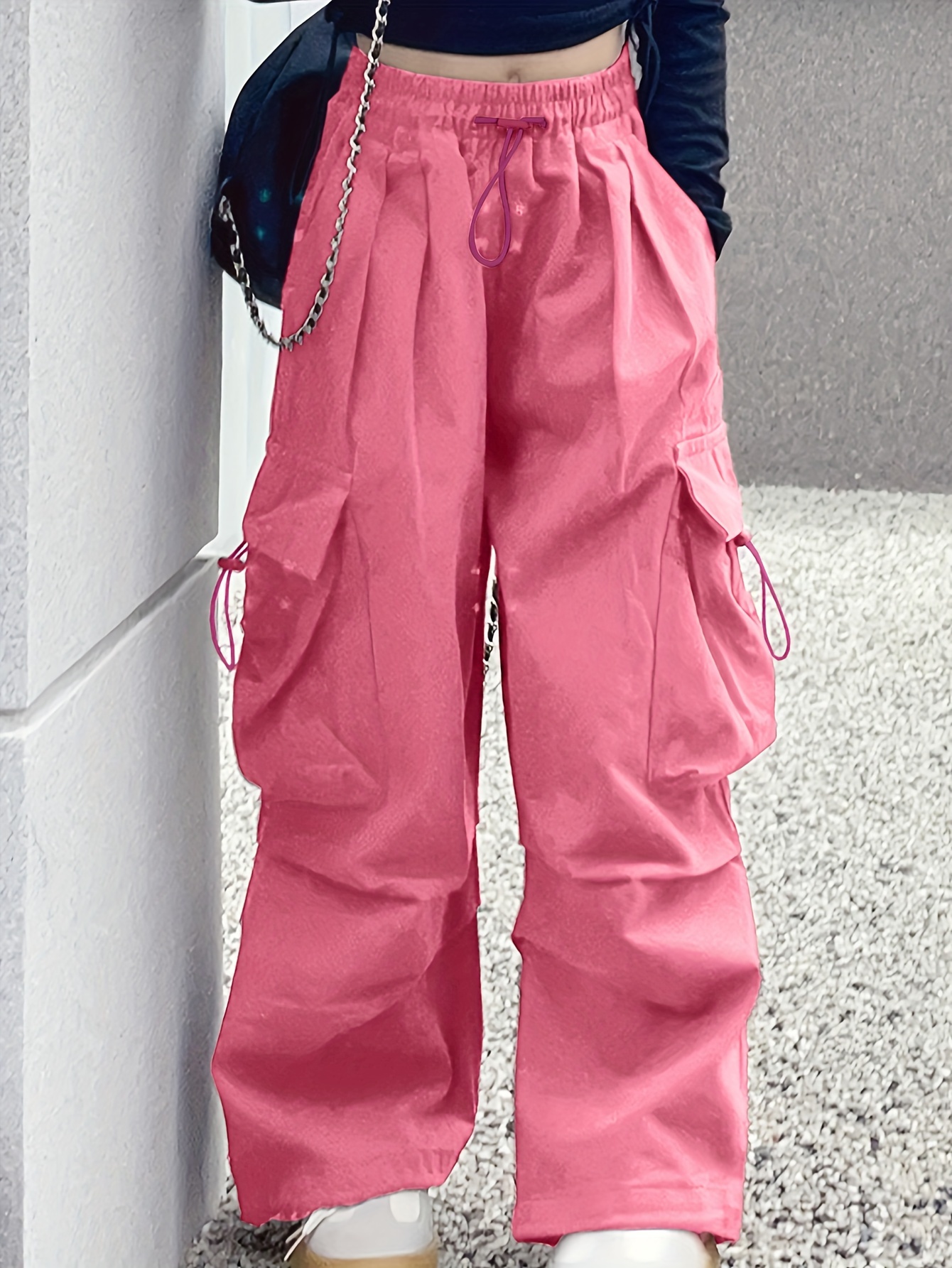 Teenage Girls' Cool Fashionable Loose-Fit Multi-Pocket Work Pants For Spring  And Autumn