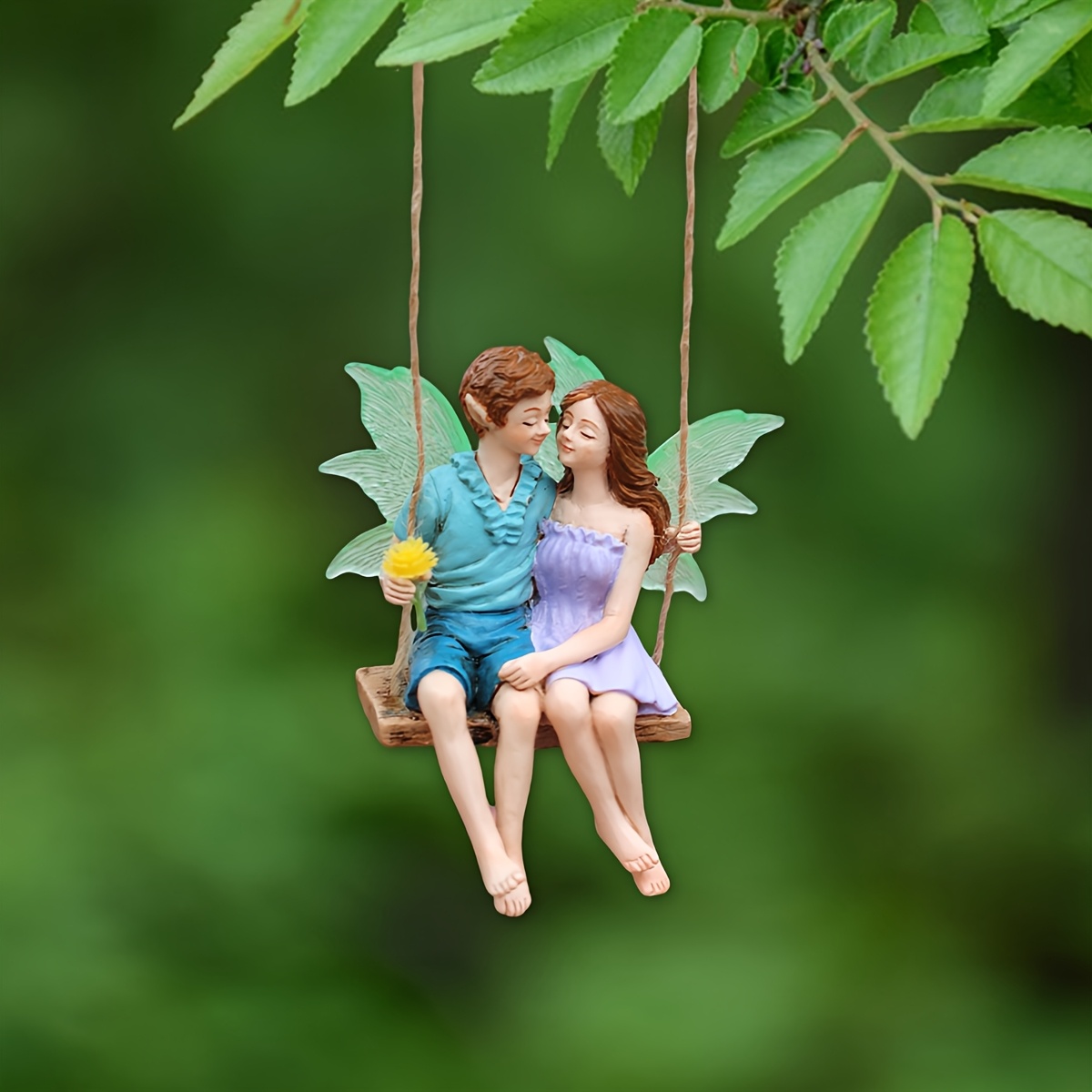 Image of 1pc Luminous Wings Elf, Swing, Valentine's Day Gift, Outdoor Garden Bonsai Decoration Pendant, Fluorescent Effect, Handmade Resin Crafts