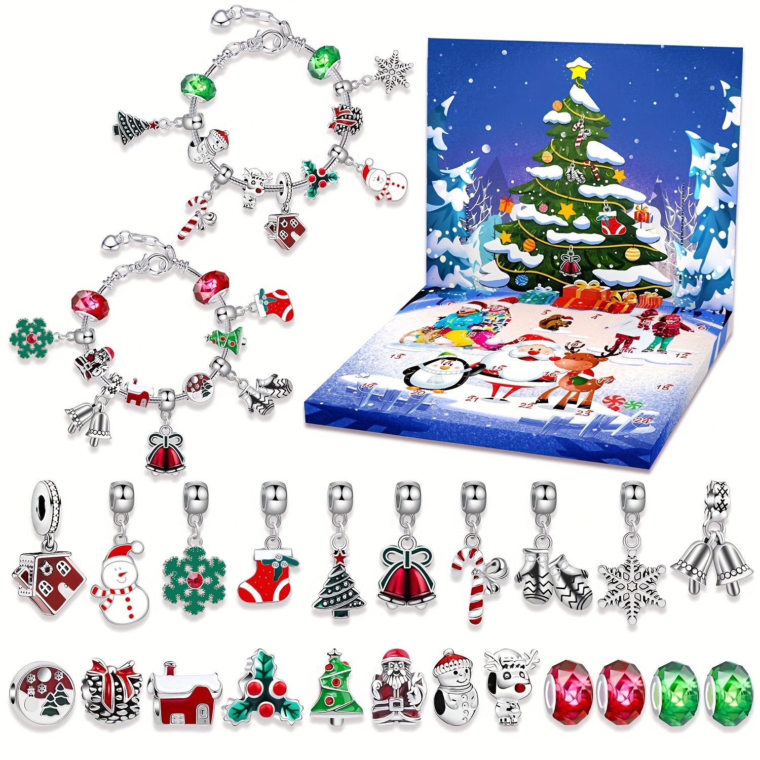 

Diy Christmas Charm Bracelet Advent Calendar Kit - 24 Days Countdown To Christmas Beading Gift Set With Assorted Holiday Charms & Beads - Festive Jewelry Making Kit For - Ins Wind Style Surprise Gift