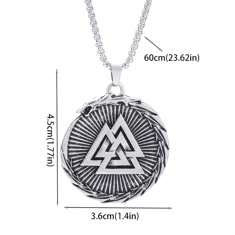 Nordic Viking Triangle Valknut Pendant Necklace, Vintage Style
