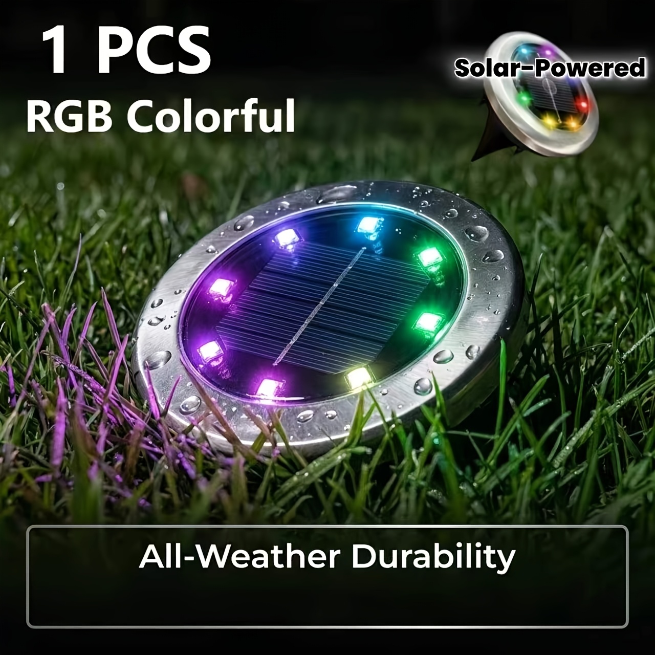 (1 Piece) 8 Built-in LED Light Beads Solar Floor Lamp. Color-changing Outdoor Landscape Lamp. IP44 Protection Level. Light-sensing Automatic Switch. Solar   Lawn Lamp. Garden and Courtyard Decoration. Working Time: 8- . Lawn and Other