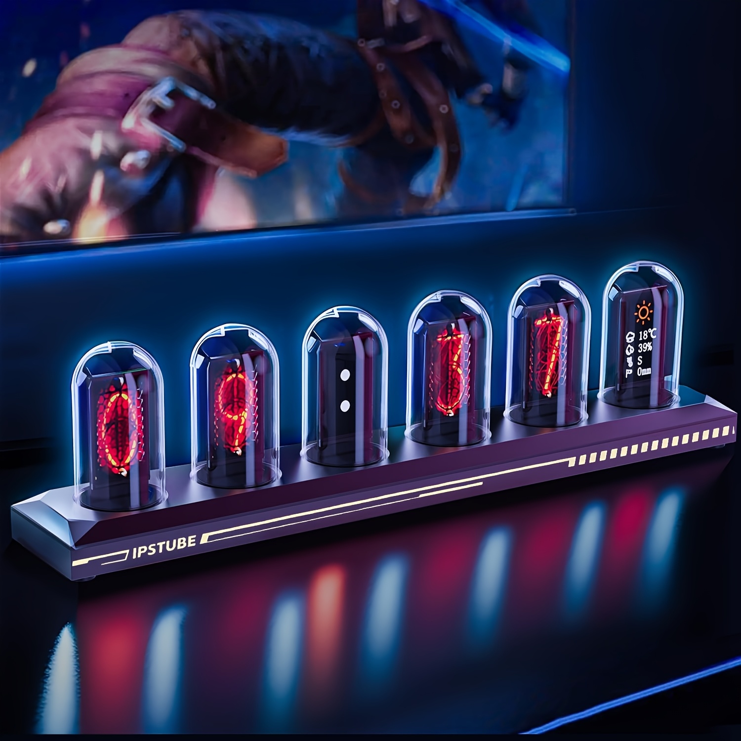 TEMU Mexllex Rgb Base Luminous Ips Tube Clock Night Light, 16million Colors, App Function, Local Temperature, Weather And Humidity, 3 Lighting ,