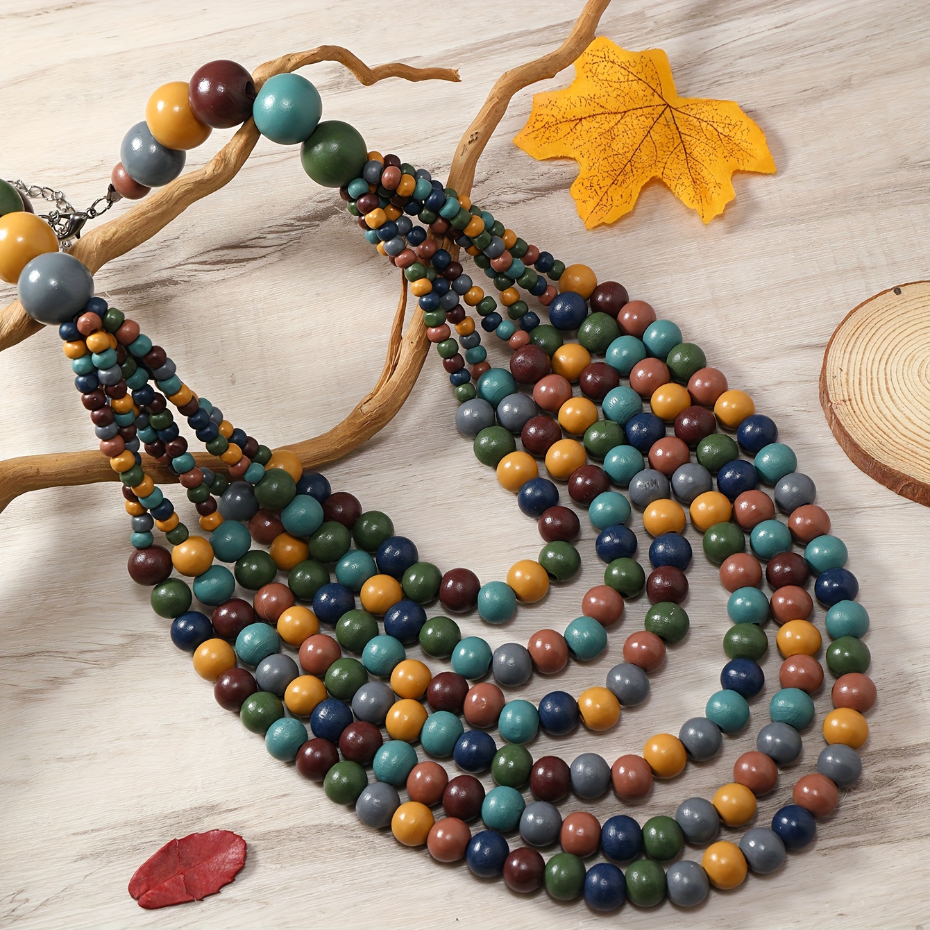 TEMU Bohemian European And Wooden Beaded Handmade Necklace, Fashionable Ethnic Style Vacation And Travel Accessory