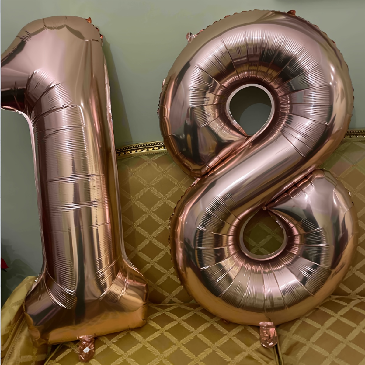 

2pcs 40-inch Large Rose Foil Balloons, Number 18, Plastic, For 18th Birthday Party Decorations And Anniversary Celebrations