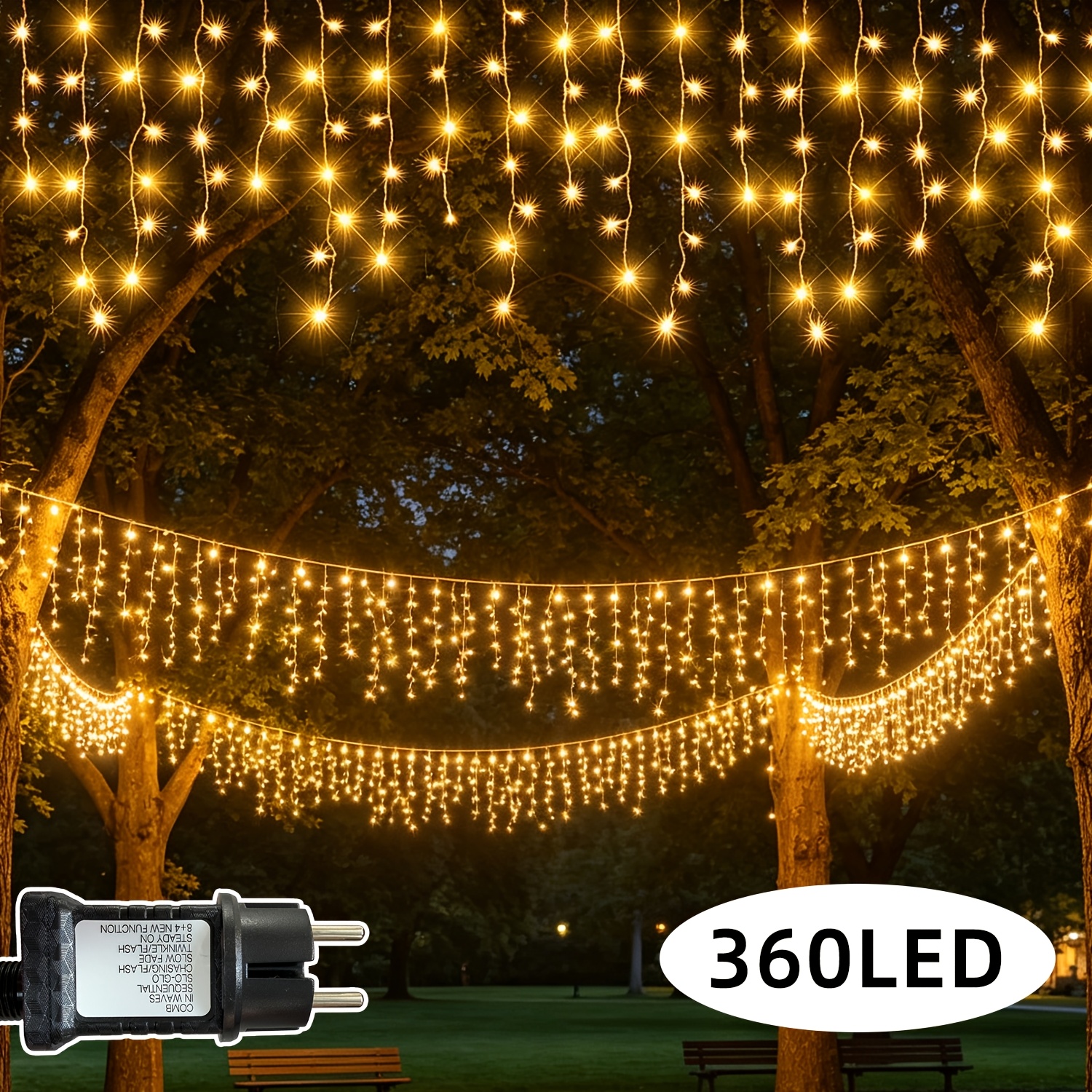 TEMU Guirlande Lumineuse de Noël de Onirique, 15/10m Guirlande Lumineuse de Coulis de , 8 Clignotants, Alimentée par Prise UE, Ampoules LED Haute